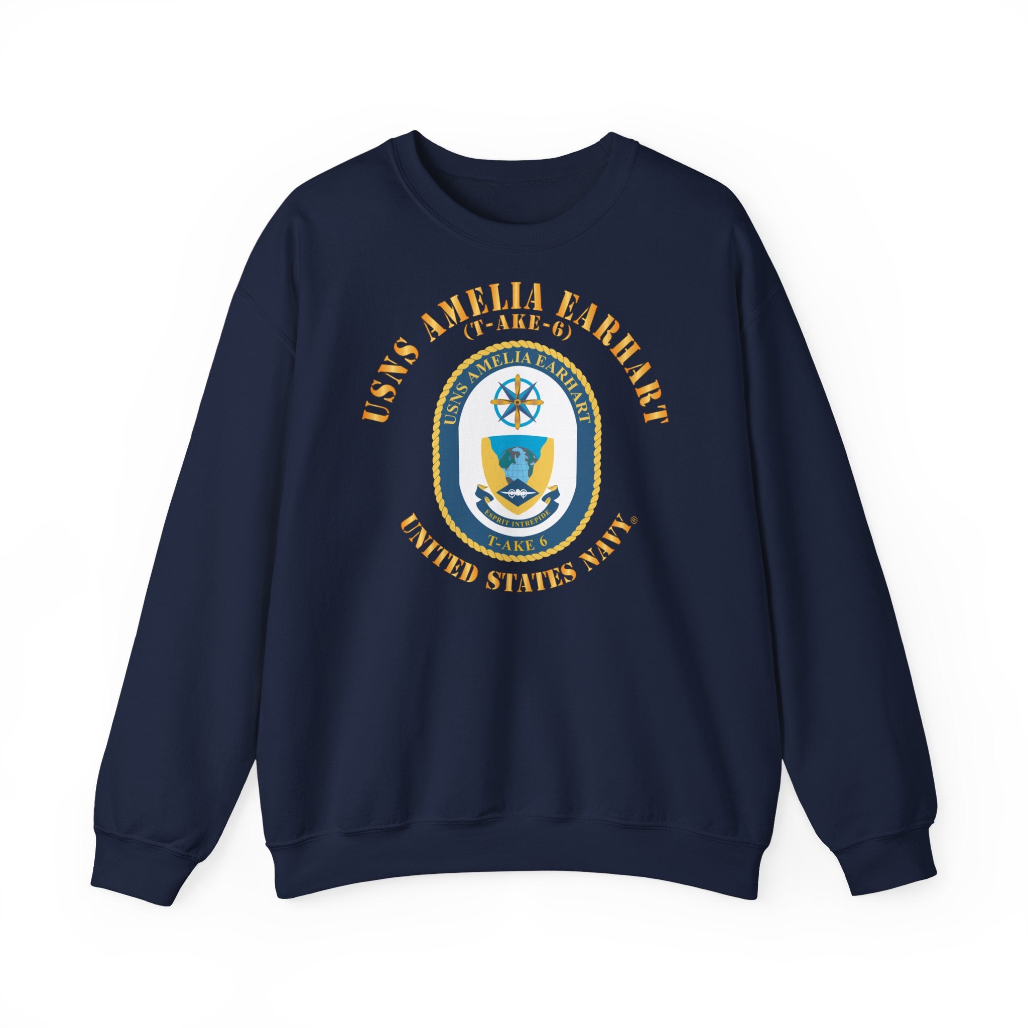 Unisex Heavy Blend™ Crewneck Sweatshirt - Navy - USNS Amelia Earhart (T-AKE 6)