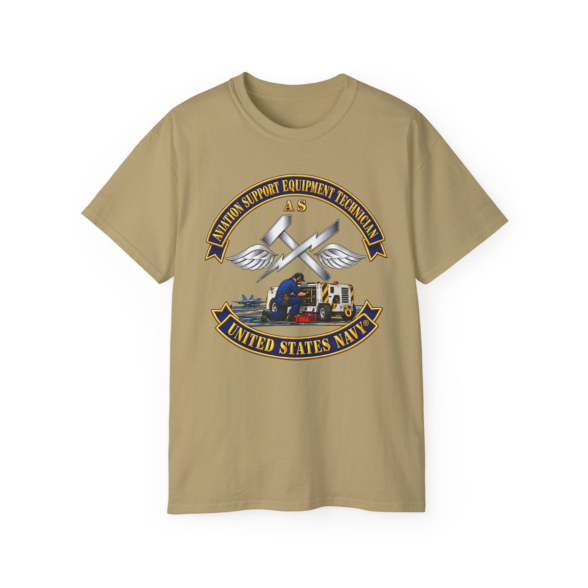 Unisex Ultra Cotton T-Shirt - Navy - Rate - Aviation Support Equipment Technician (AS) with Scene - 3D - Enhanced