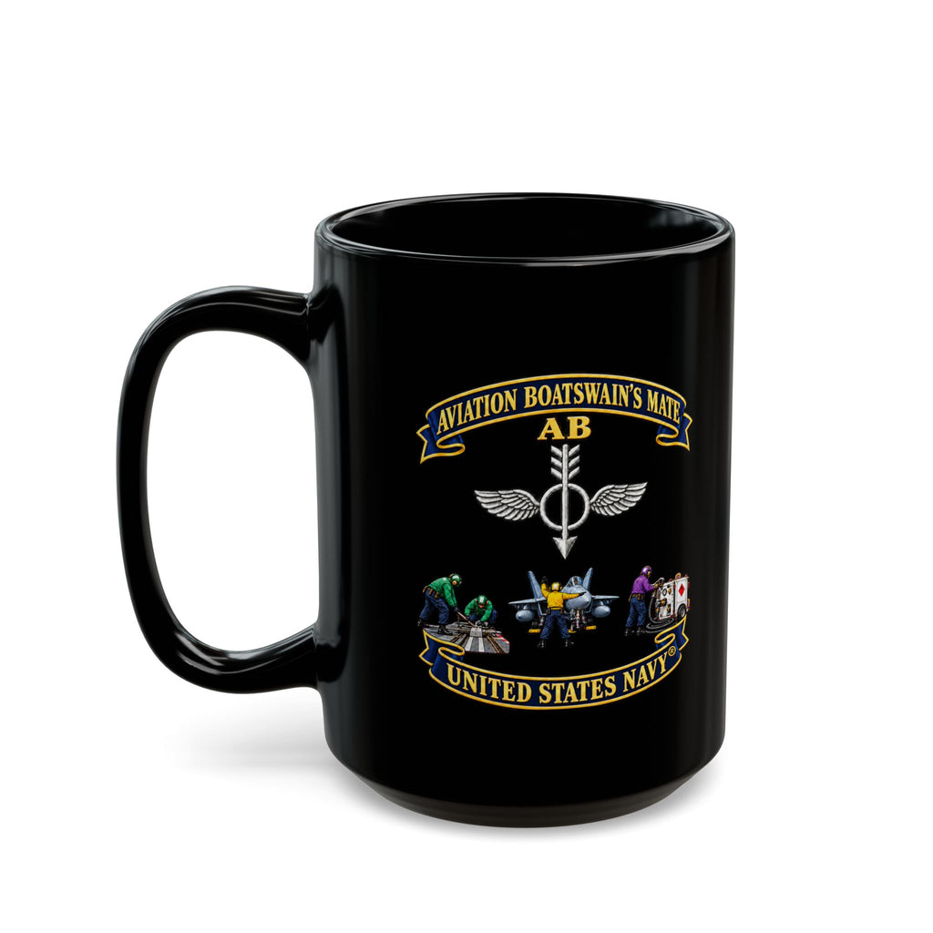 Black Mug (11oz, 15oz) - Navy - Aviation Boatswains Mate Br with 3 Scene - 3D - Enhanced