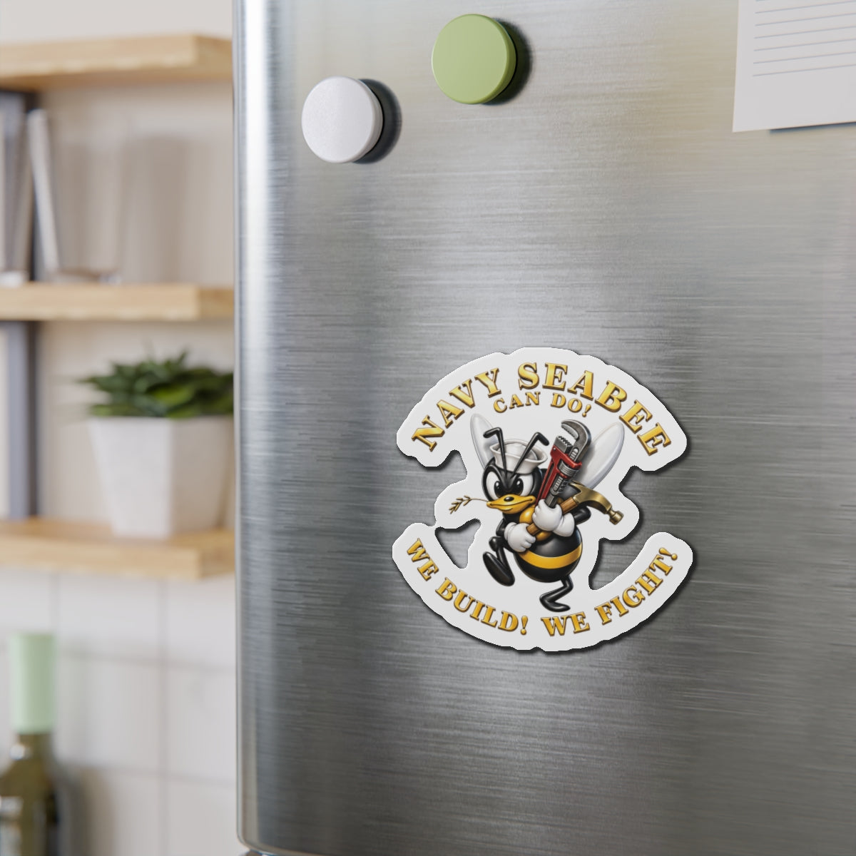 Die-Cut Magnet - Navy - Navy SeaBee - w Wrench and Hammer - 3D - Enhanced X 300