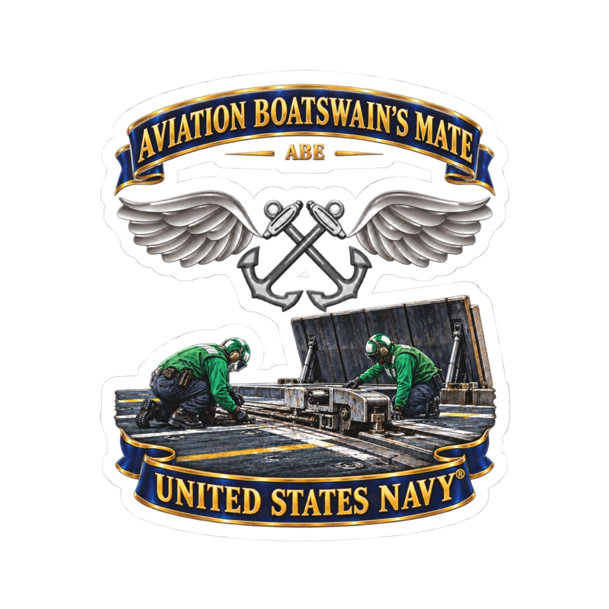 Kiss-Cut Stickers - Navy - Rate - Aviation Boatswain's Mate (ABE) - with Scene - 3D - Enhanced