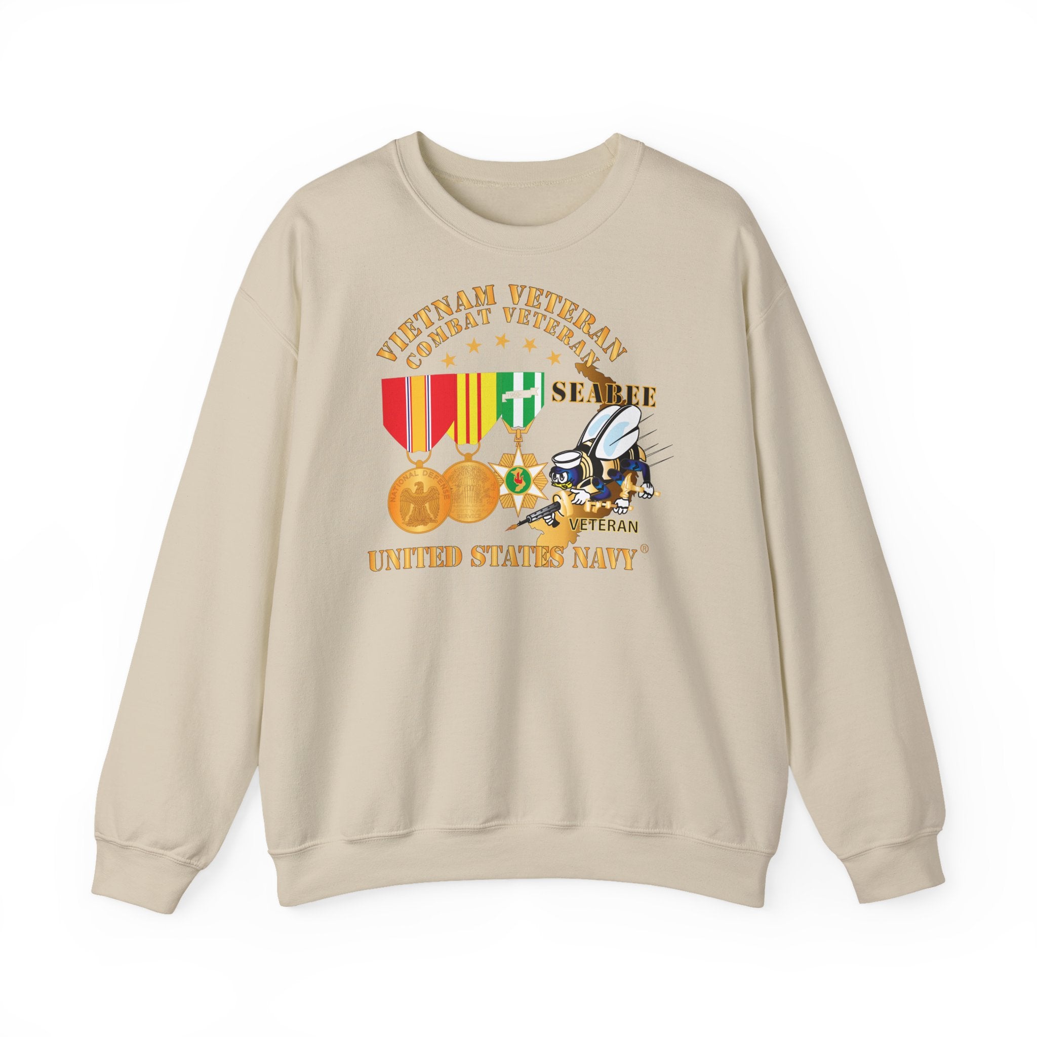 Unisex Heavy Blend™ Crewneck Sweatshirt - Navy - Vietnam  Veteran - w Medals - VN - Seabee
