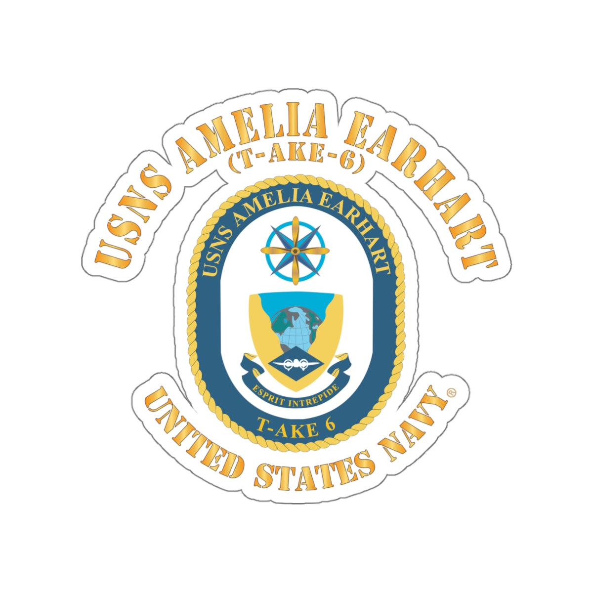 Die-Cut Vinyl Sticker - Navy - USNS Amelia Earhart (T-AKE 6)