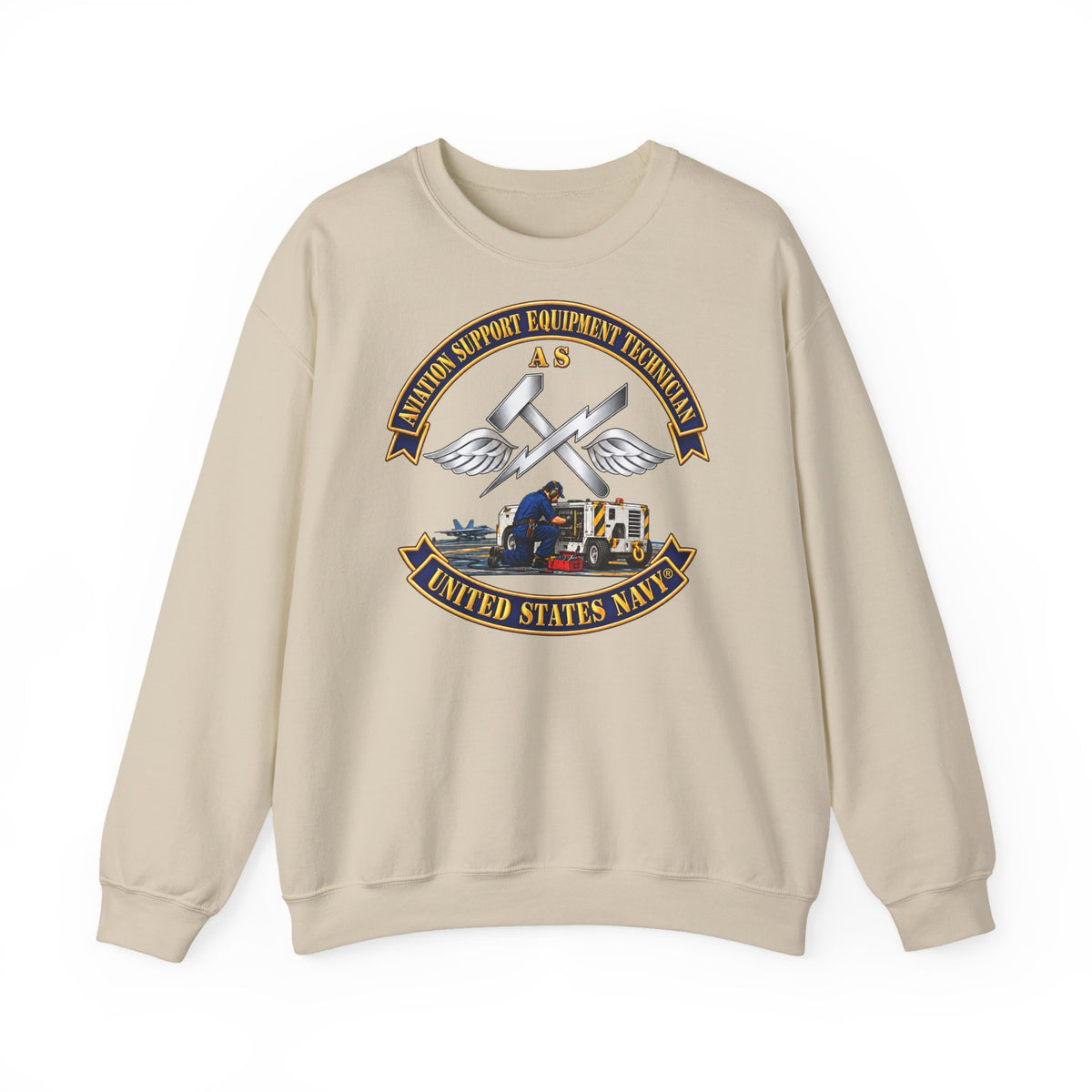 Unisex Heavy Blend™ Crewneck Sweatshirt -  Navy - Rate - Aviation Support Equipment Technician (AS) with Scene - 3D - Enhanced