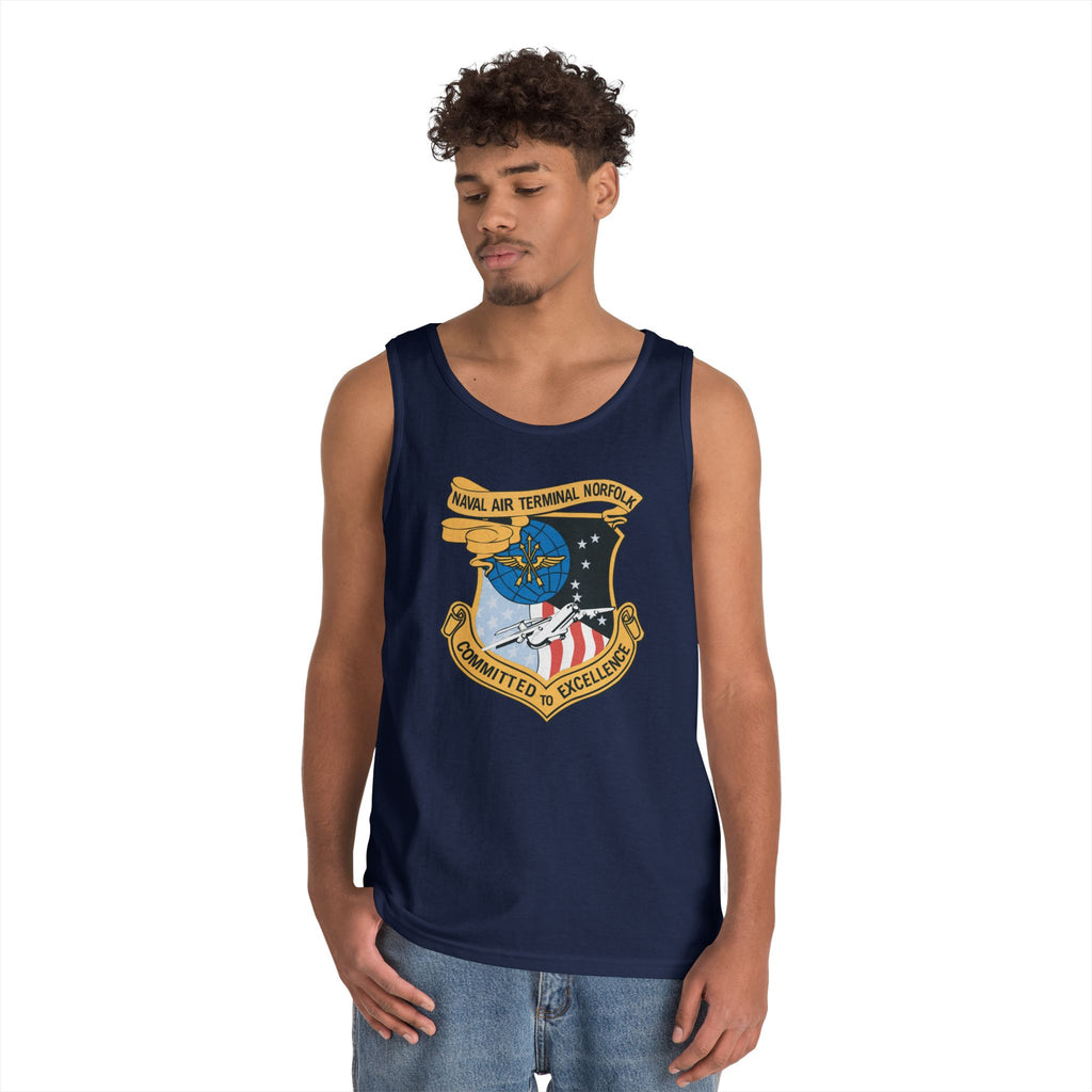 Unisex Heavy Cotton Tank Top - Navy - Naval Air Terminal Norfolk wo Txt