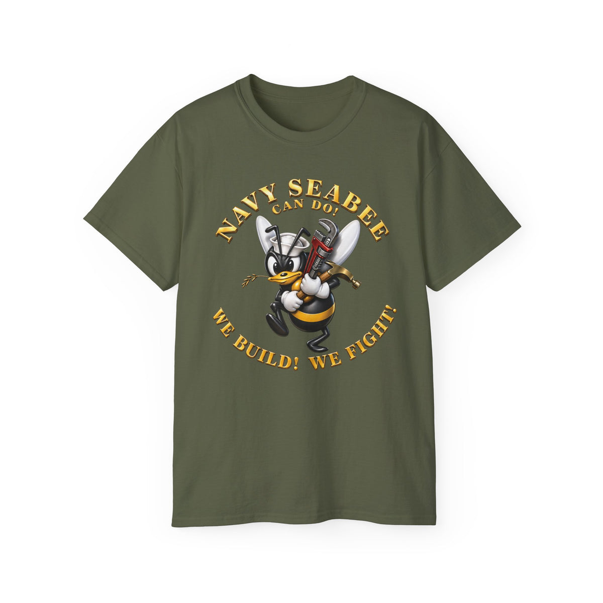 Unisex Ultra Cotton T-Shirt - Navy - Navy SeaBee - w Wrench and Hammer - 3D - Enhanced X 300