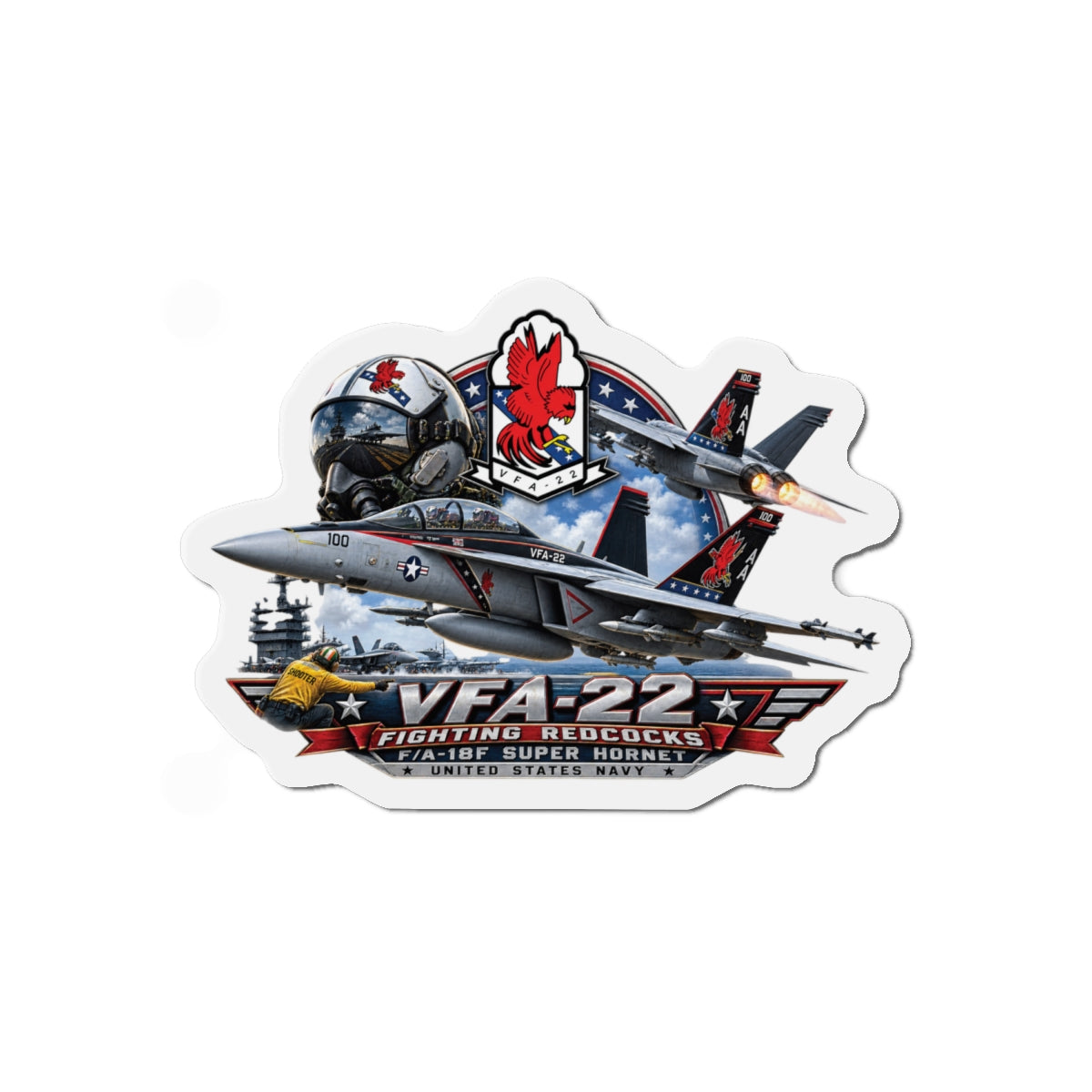 Die-Cut Magnet - Strike Fighter Squadron 22nd - AC - Fighting Redcocks - 3D - Enhanced
