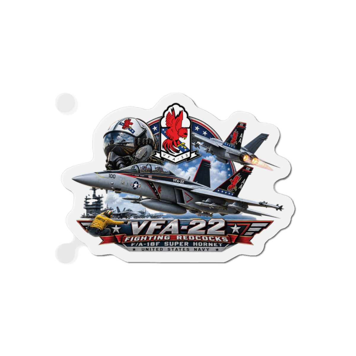 Die-Cut Magnet - Strike Fighter Squadron 22nd - AC - Fighting Redcocks - 3D - Enhanced