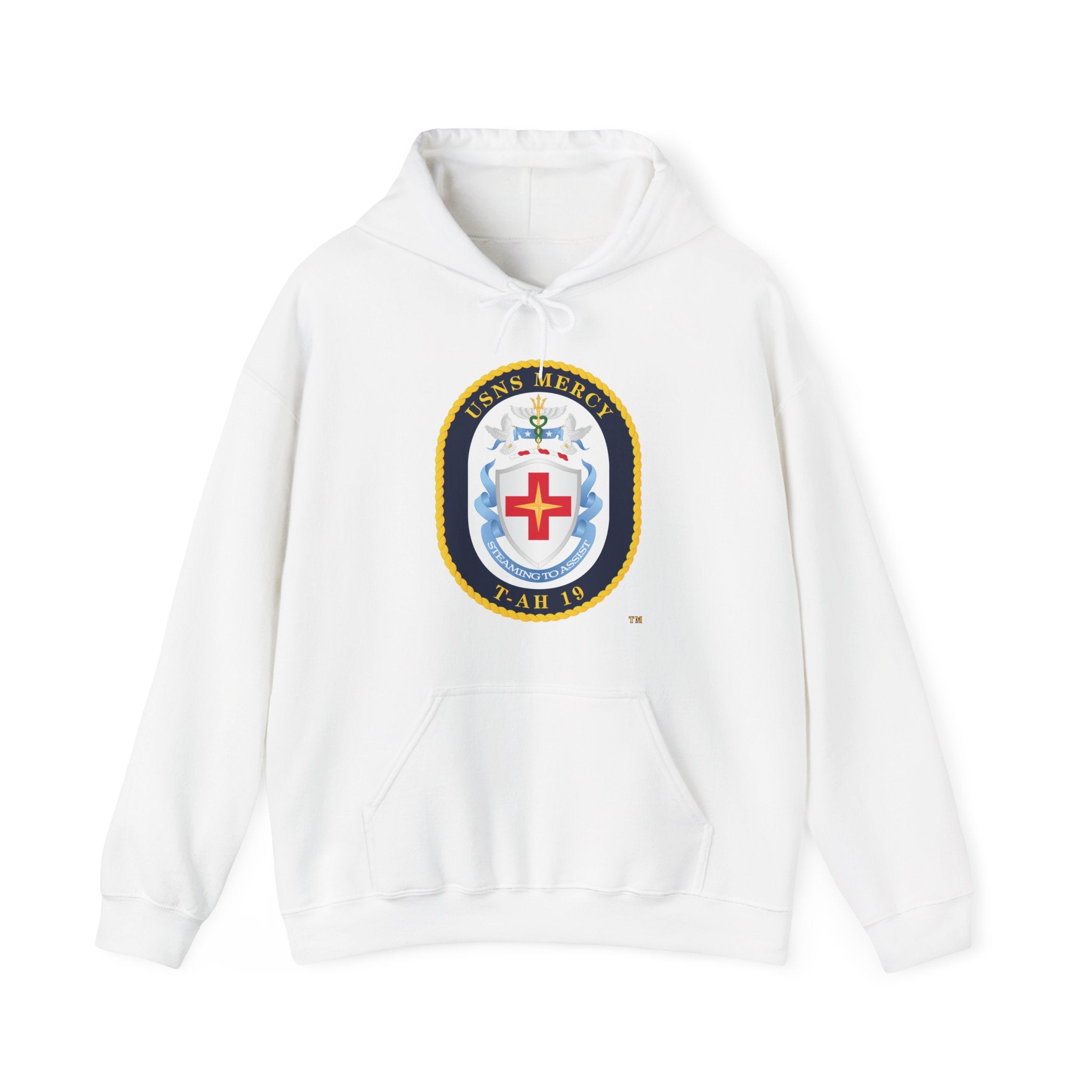 Unisex Heavy Blend™ Hoodies - Navy - USNS Mercy (T-AH-19) - Crest wo Txt