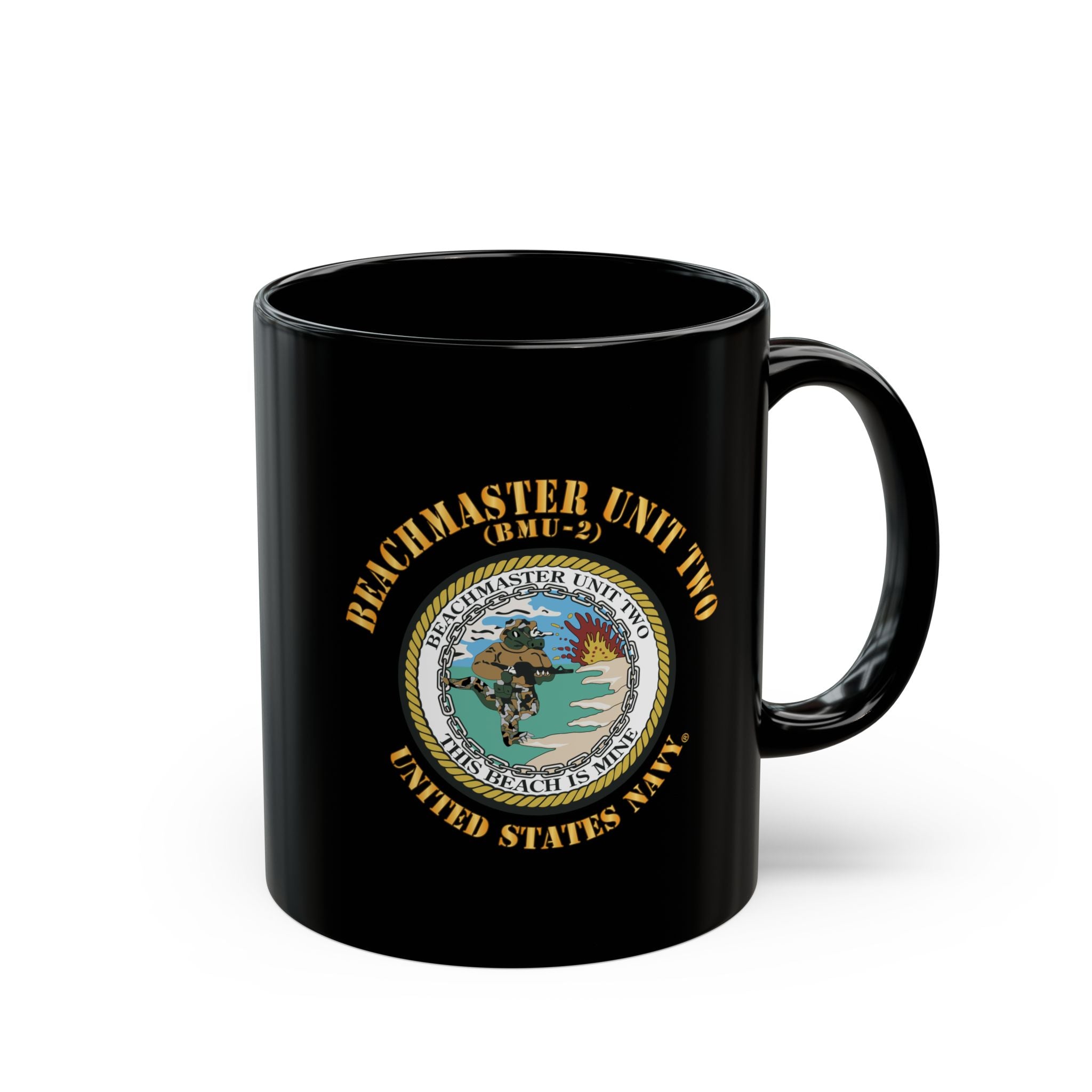 Black Mug (11oz, 15oz) - Navy - Beachmaster Unit Two (BMU-2) X 300