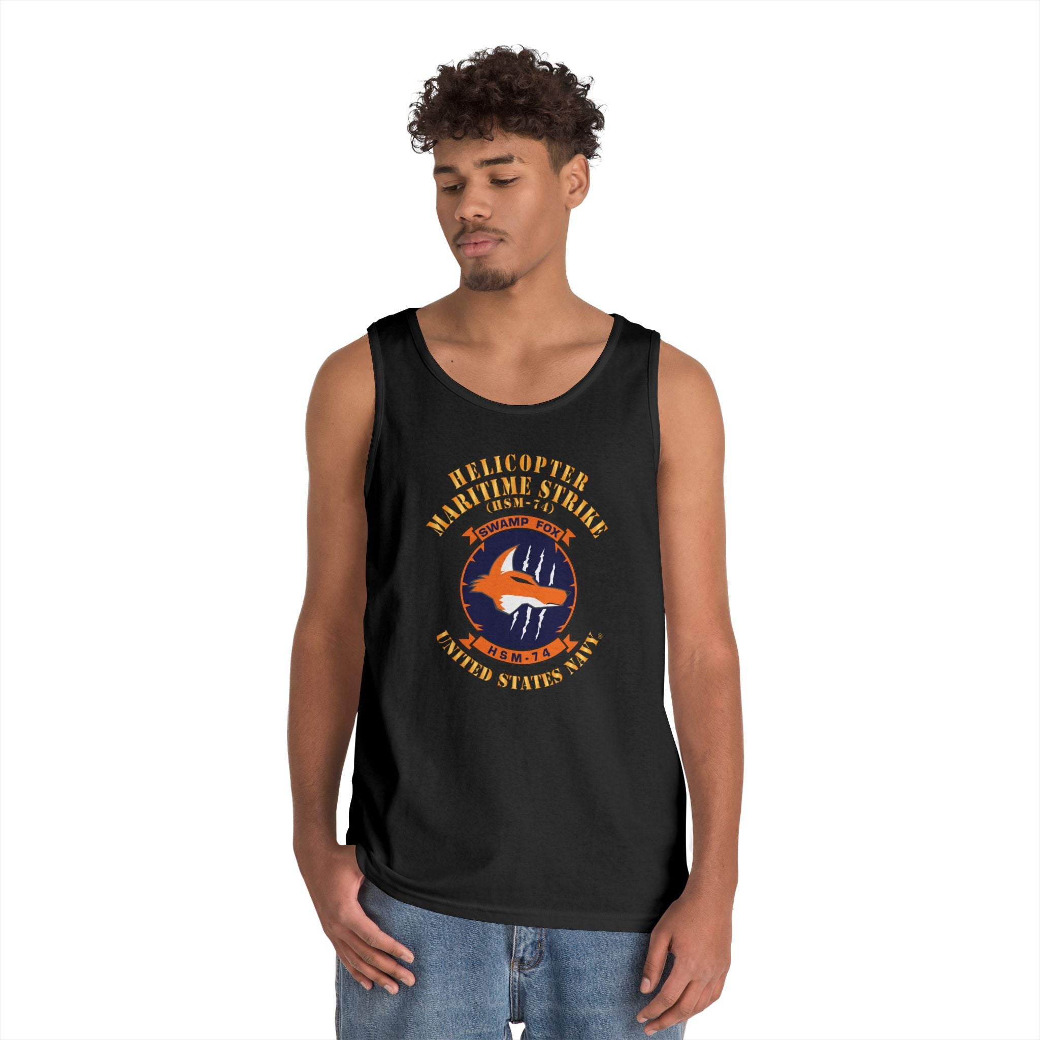 Unisex Heavy Cotton Tank Top - Navy - Helicopter Maritime Strike Seven Four (HSM-74)