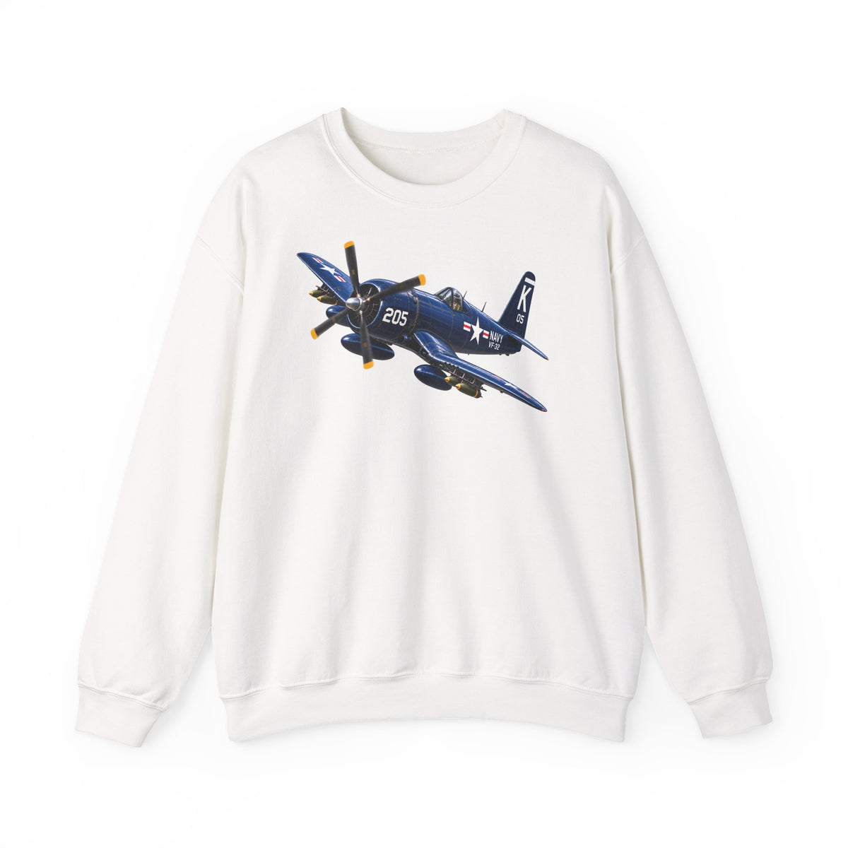 Unisex Heavy Blend™ Crewneck Sweatshirt - NAVY - F4U-4 Corsair 205 (VF-32) - 3D - Enhanced