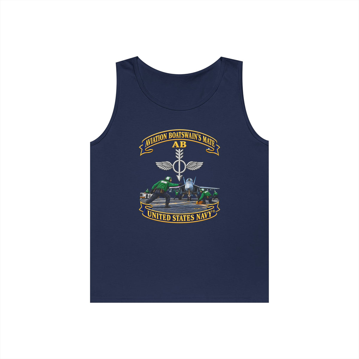 Unisex Heavy Cotton Tank Top - Navy - Aviation Boatswains Mate Br with AC handler Scene - 3D - Enhanced