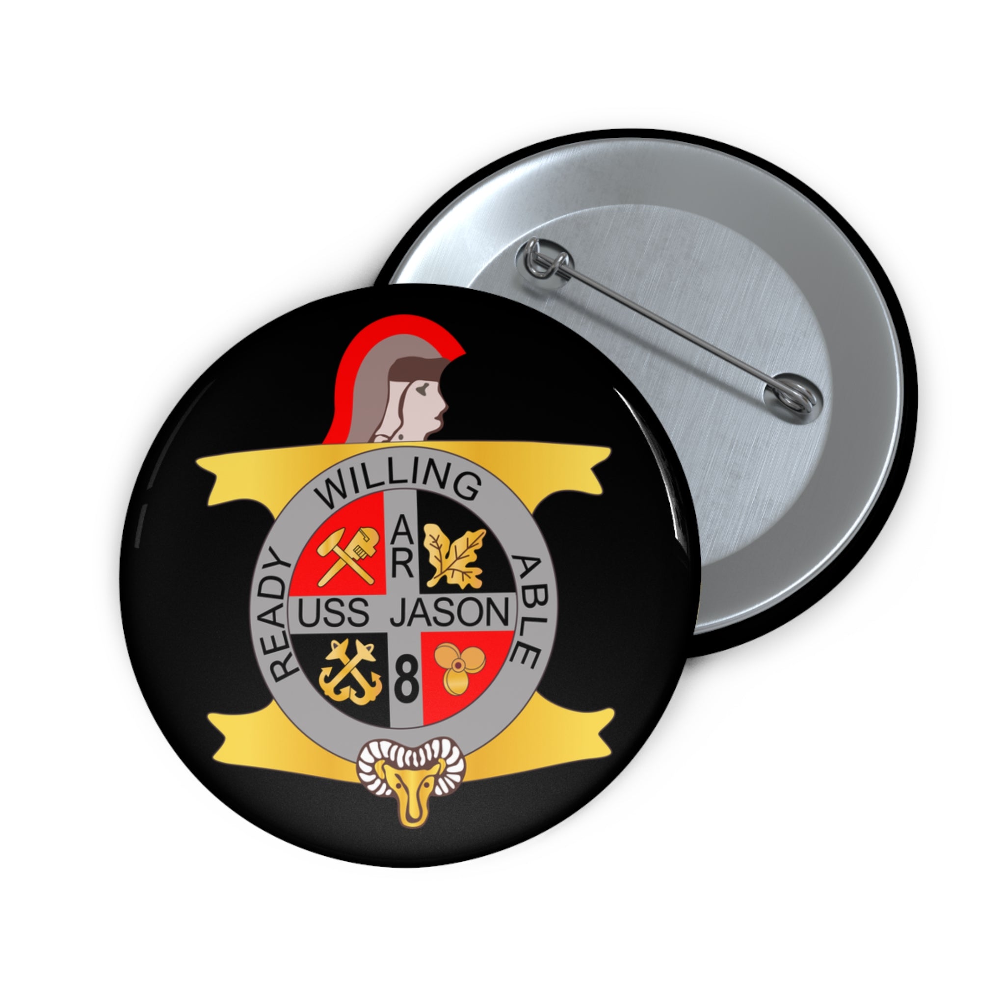 Custom Pin Button - Navy - USS Jason (AR-8) wo Txt
