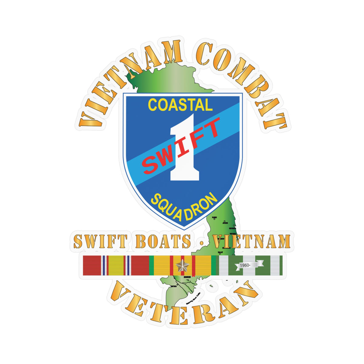 Kiss-Cut Vinyl Decal - Coastal Squadron One (Blue) - SSI -Swift Boats - Vietnam w VN SVC X 300