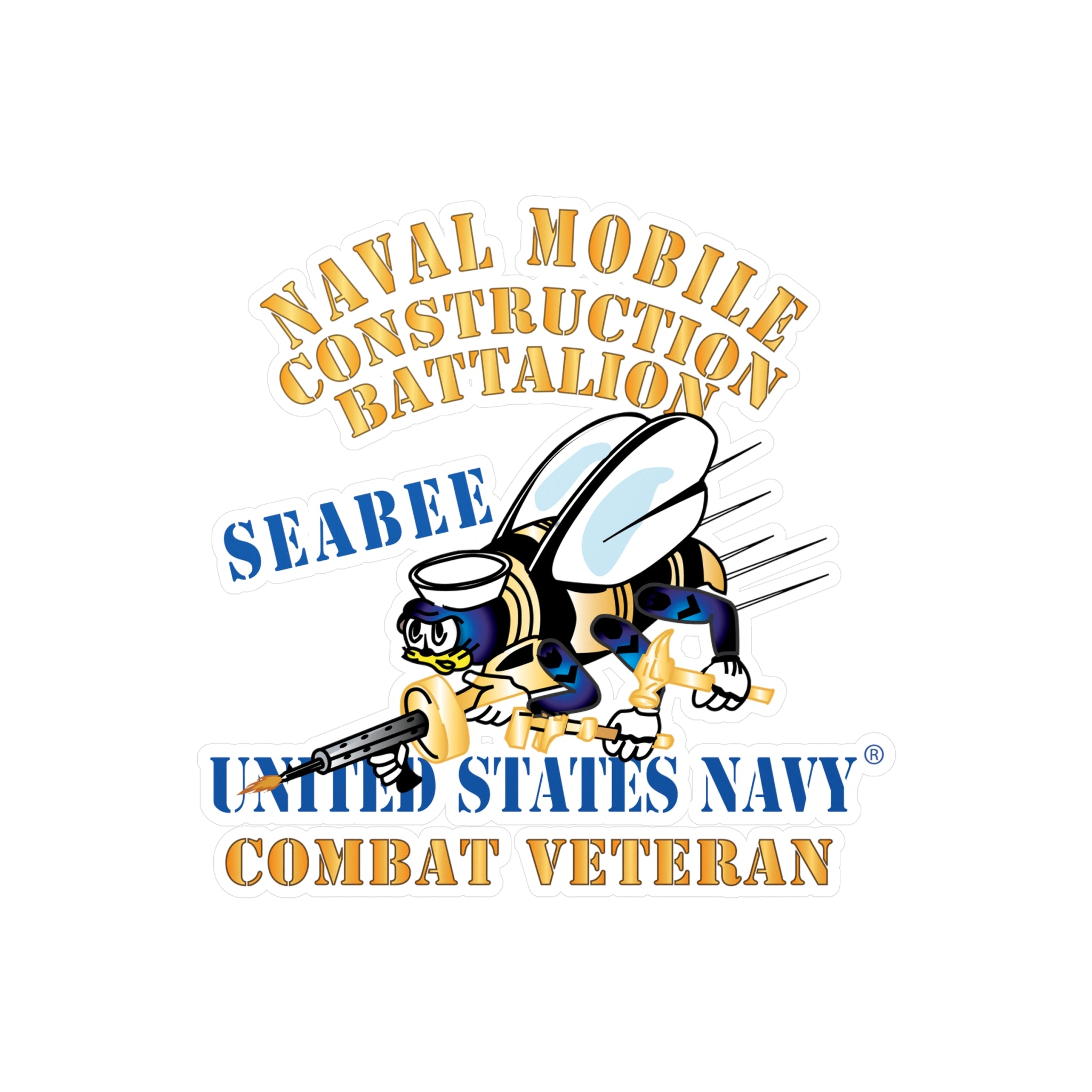 Kiss-Cut Vinyl Decal - Navy - Seabee - Combat Veteran