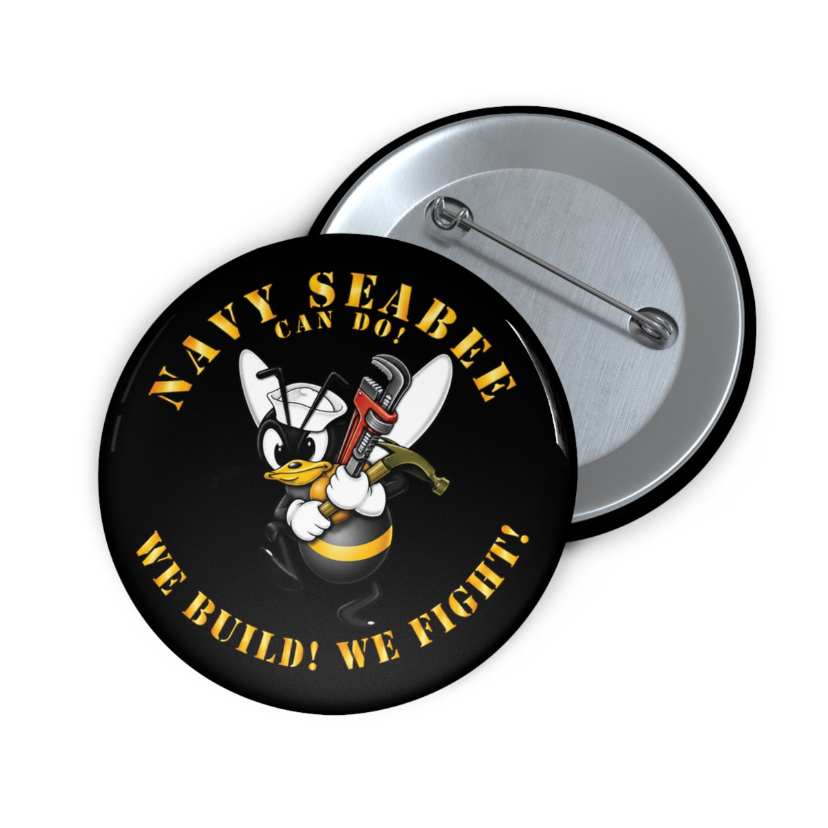 Custom Pin Button - Navy - Navy SeaBee - w Wrench and Hammer X 300