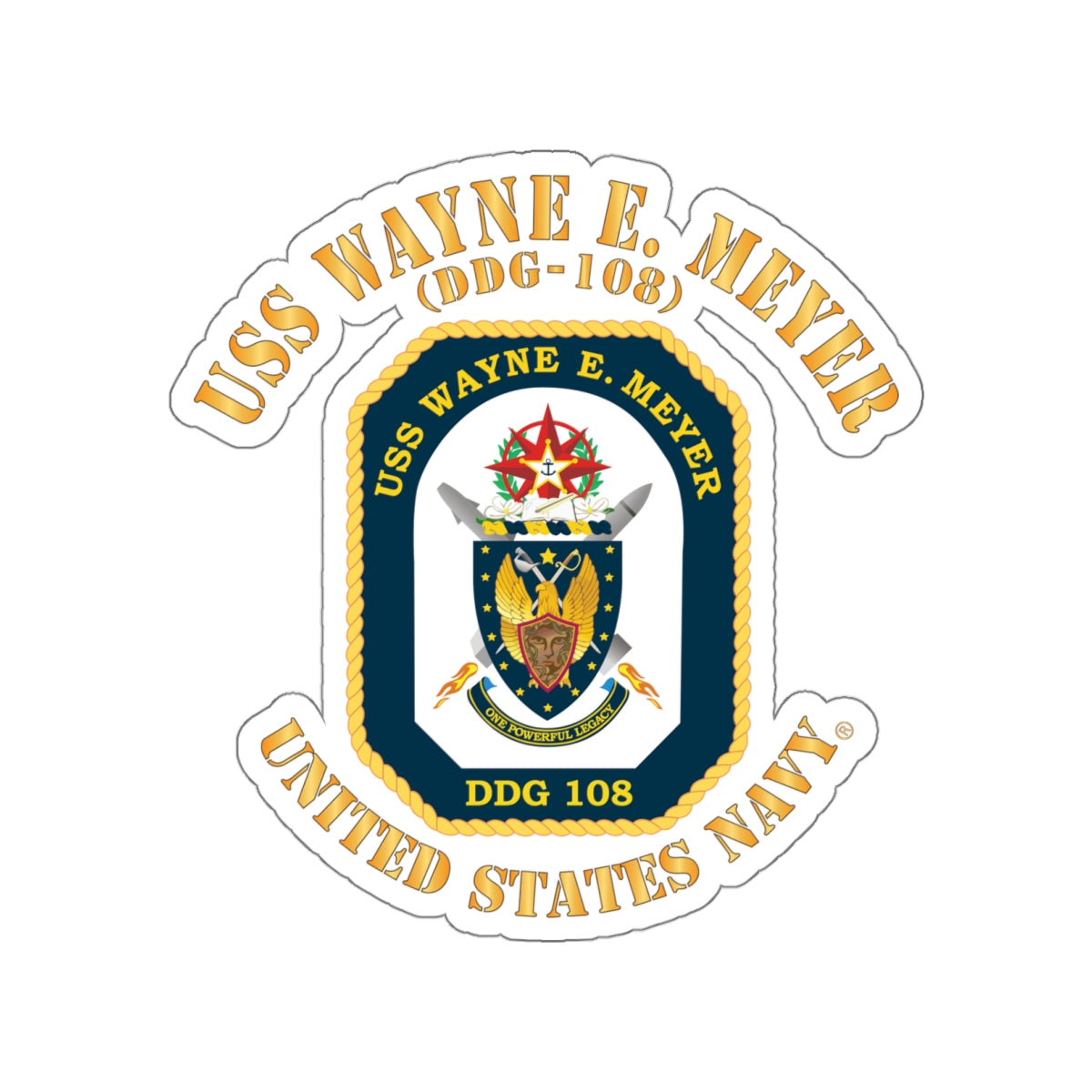 Die-Cut Vinyl Sticker - Navy - USS Wayne E. Meyer (DDG-108) X 300
