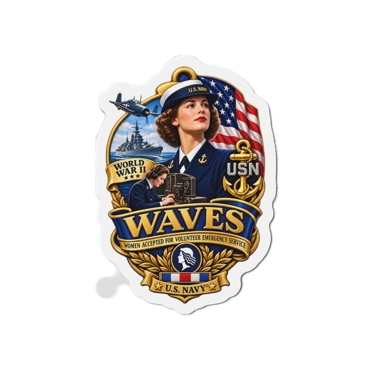Die-Cut Magnet - WAVES - Women Accepted for Volunteer Emergency Service WWII - 3D - Enhanced