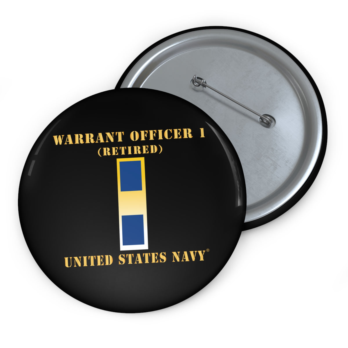 Custom Pin Button - Navy - Warrant Officer 1 - Retired