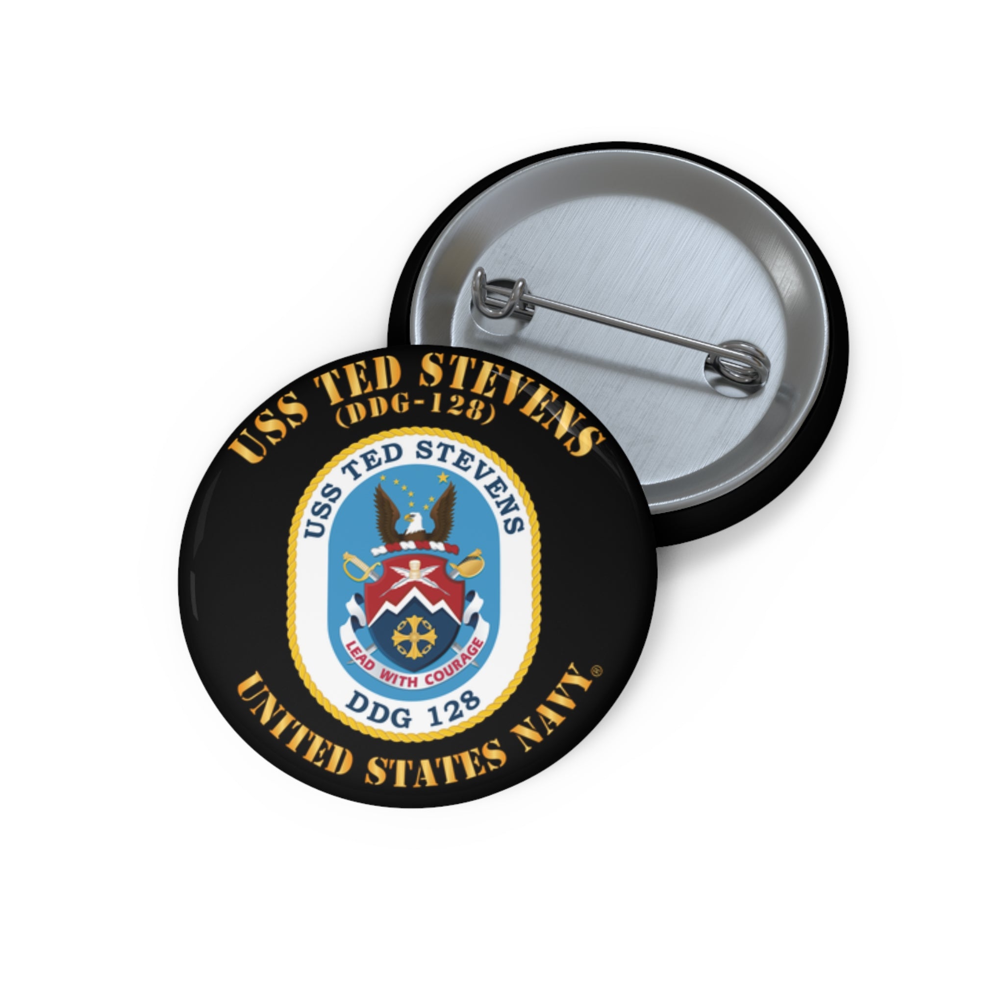 Custom Pin Button - Navy - USS Ted Stevens (DDG-128)