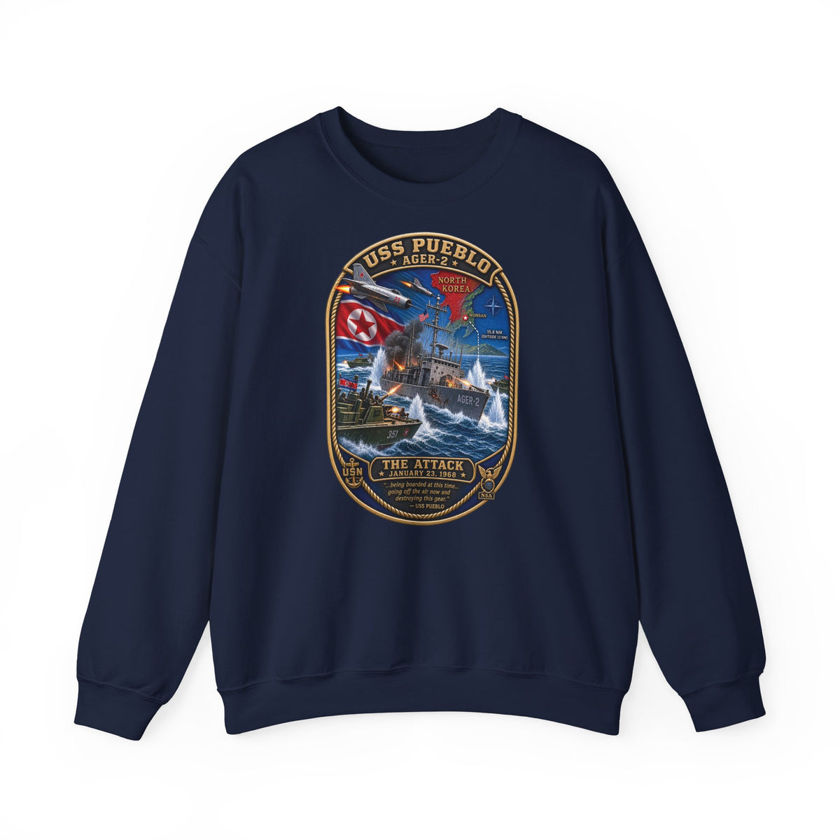 Unisex Heavy Blend™ Crewneck Sweatshirt - USS Pueblo Attack-Defense Commemorative Patch