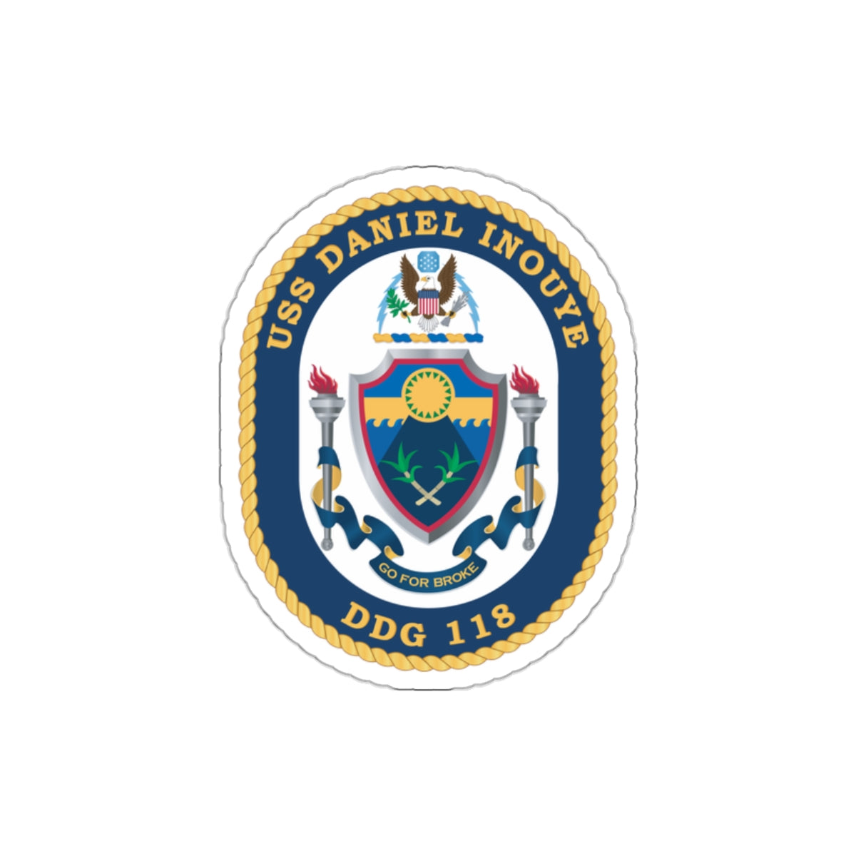Die-Cut Vinyl Sticker - Navy - USS Daniel Inouye (DDG-118) wo txt