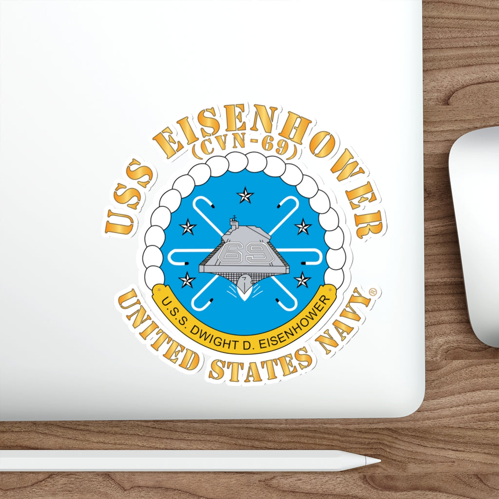 Die-Cut Vinyl Sticker - USS Dwight D. Eisenhower (CVN-69) Crest with Txt