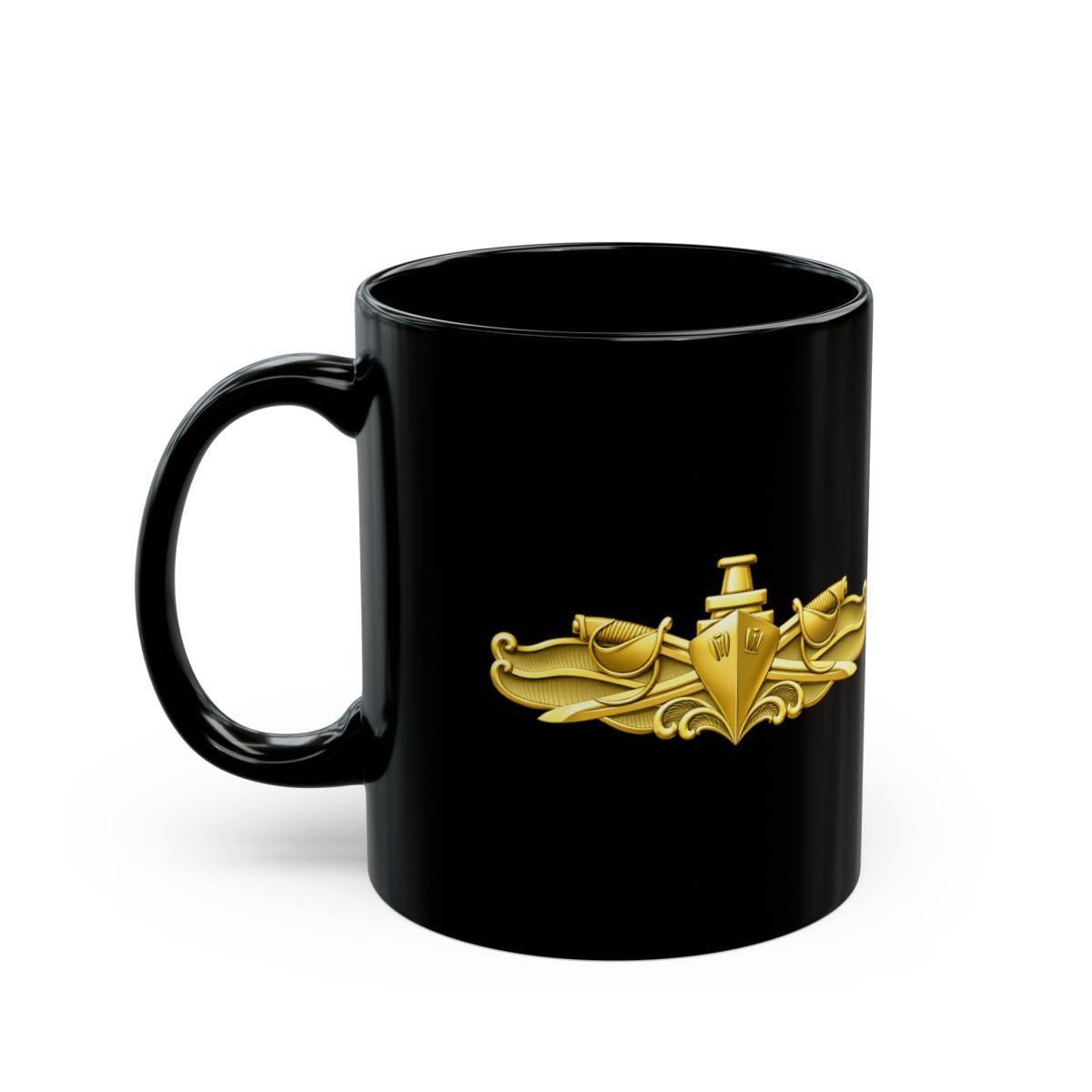 Black Mug (11oz, 15oz) - Navy - Badge - Surface Warfare Officer (SWO) wo txt - 3D - Enhanced