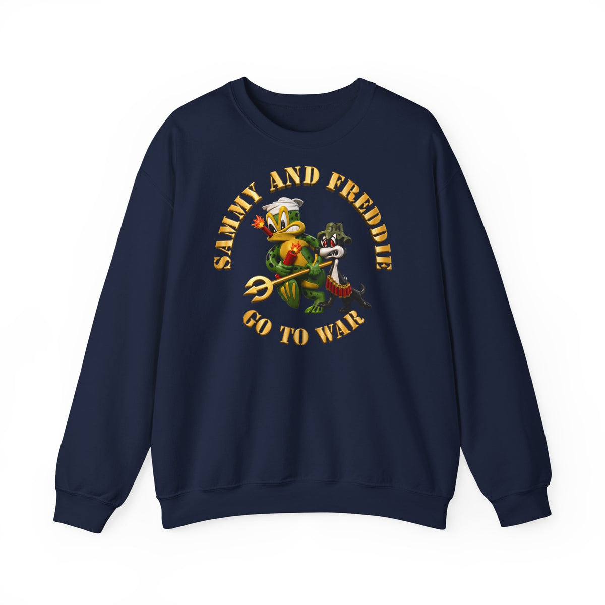 Unisex Heavy Blend™ Crewneck Sweatshirt - Navy - SOF - Sammy - Freddie - Go to War - 3D - Enhanced