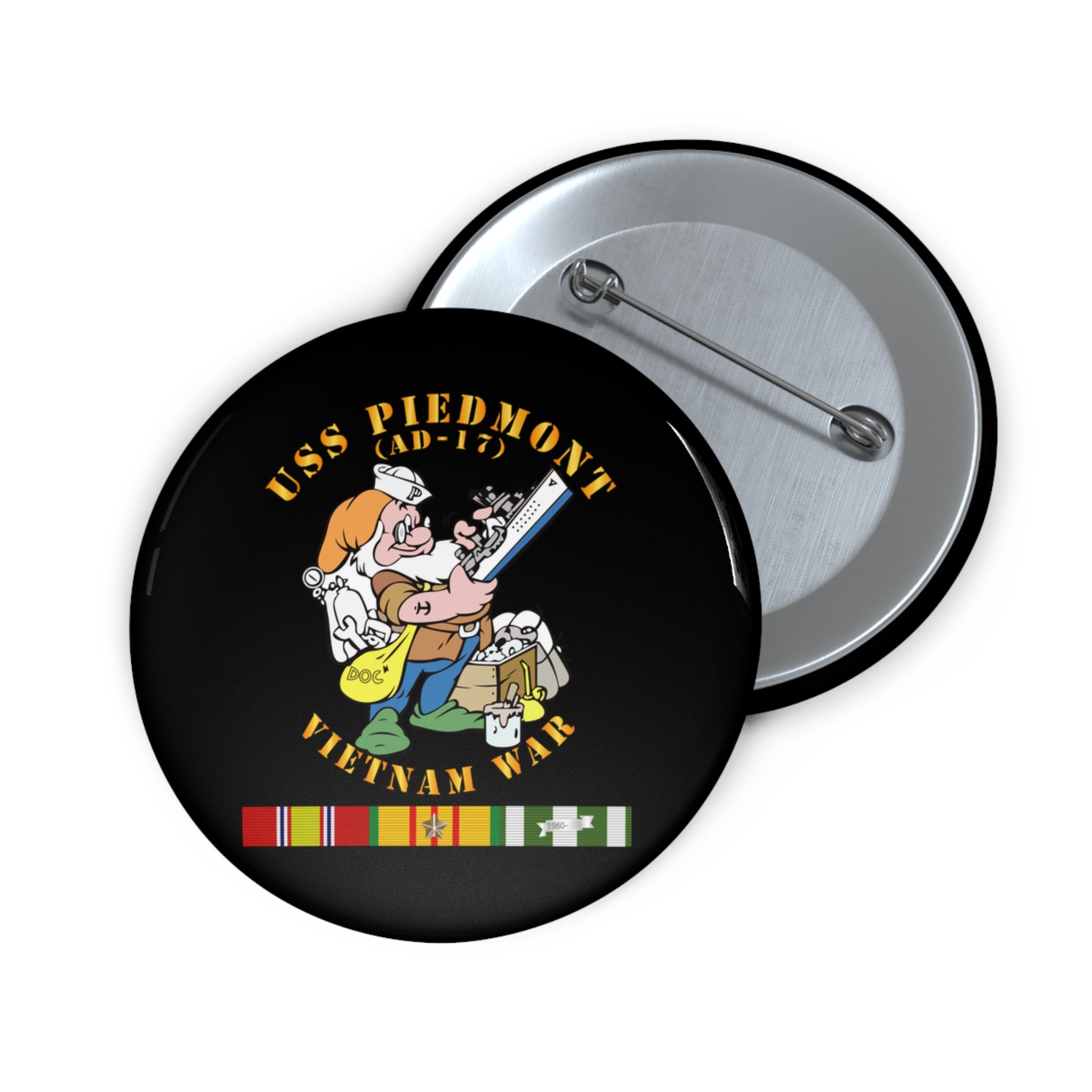 Custom Pin Button - Navy - USS Piedmont (AD-17) w VN SVC - Vietnam War