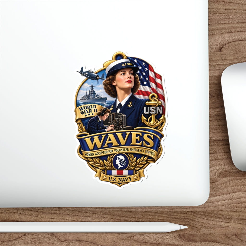 Die-Cut Vinyl Sticker - WAVES - Women Accepted for Volunteer Emergency Service WWII - 3D - Enhanced
