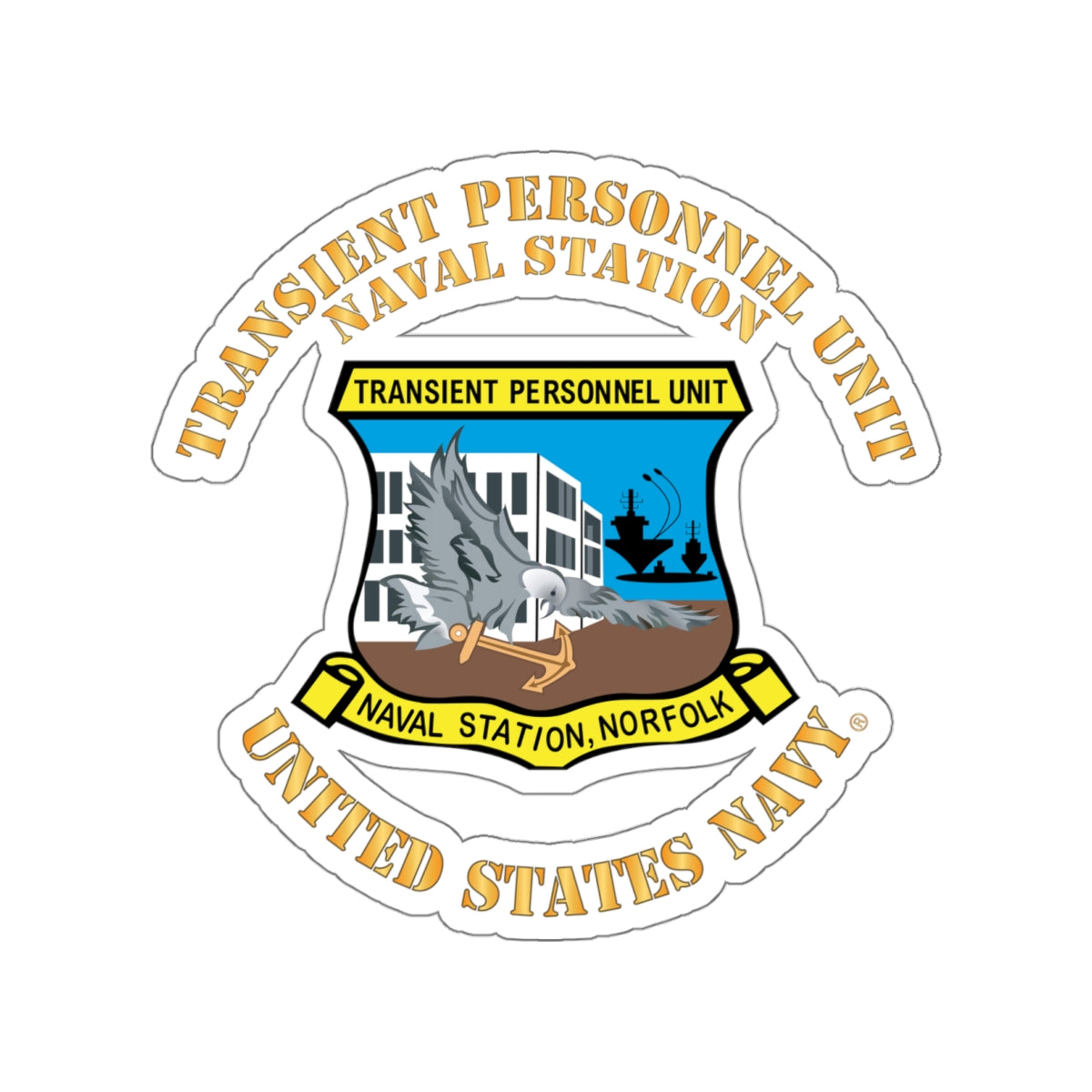 Die-Cut Vinyl Sticker - Navy - Transient Personnel Unit - Naval Station Norfolk