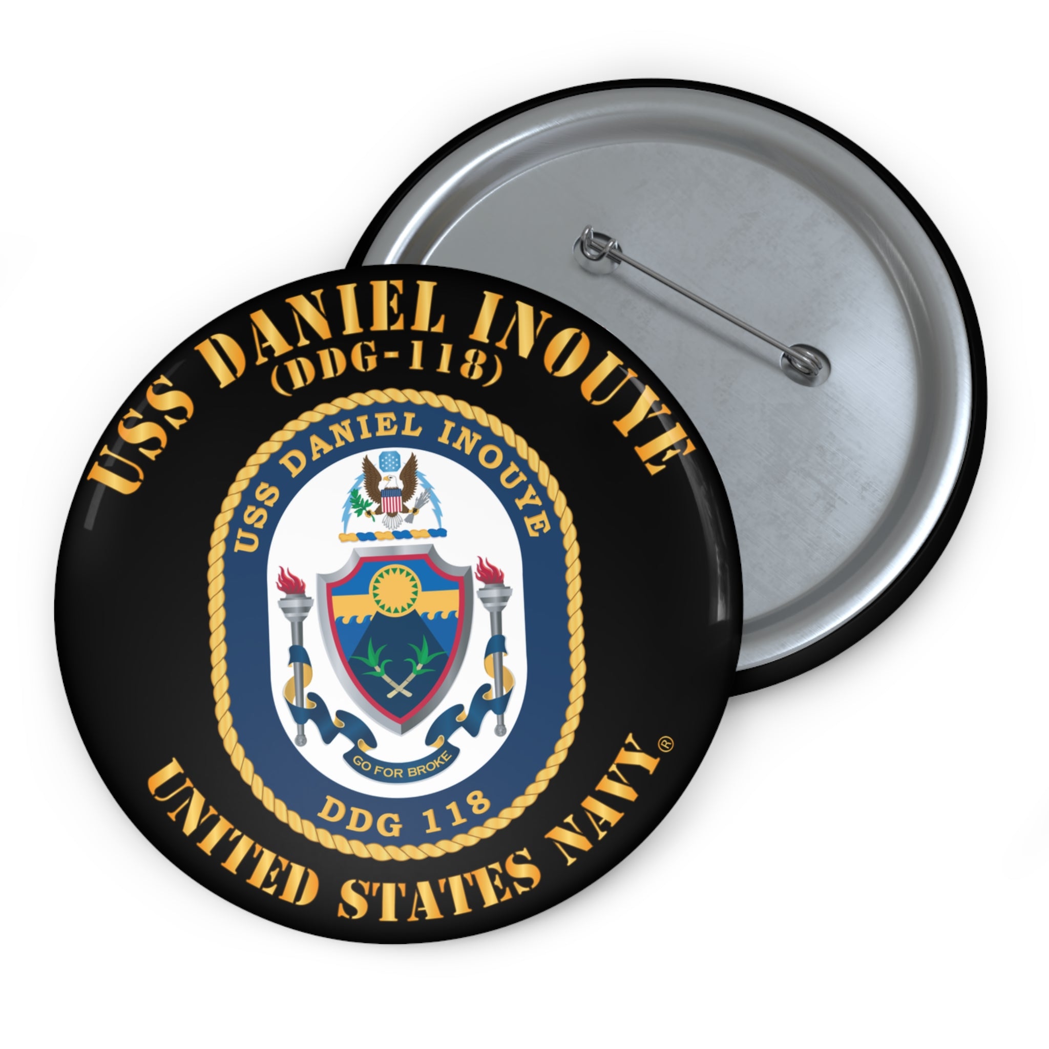 Custom Pin Button - Navy - USS Daniel Inouye (DDG-118)