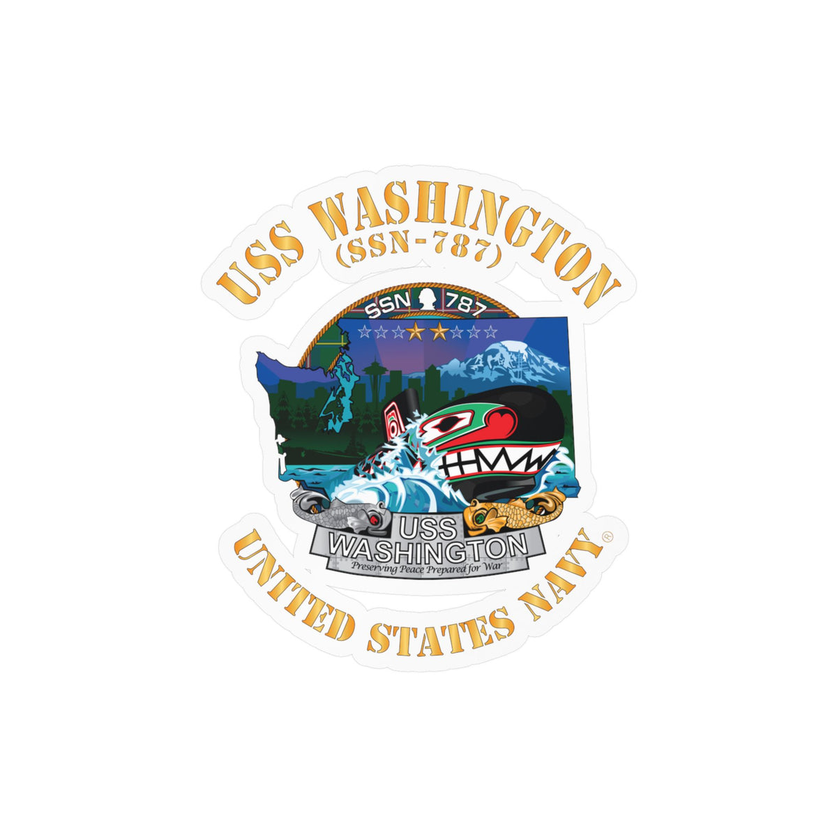 Kiss-Cut Vinyl Decal - Navy - USS Washington (SSN-787) X 300