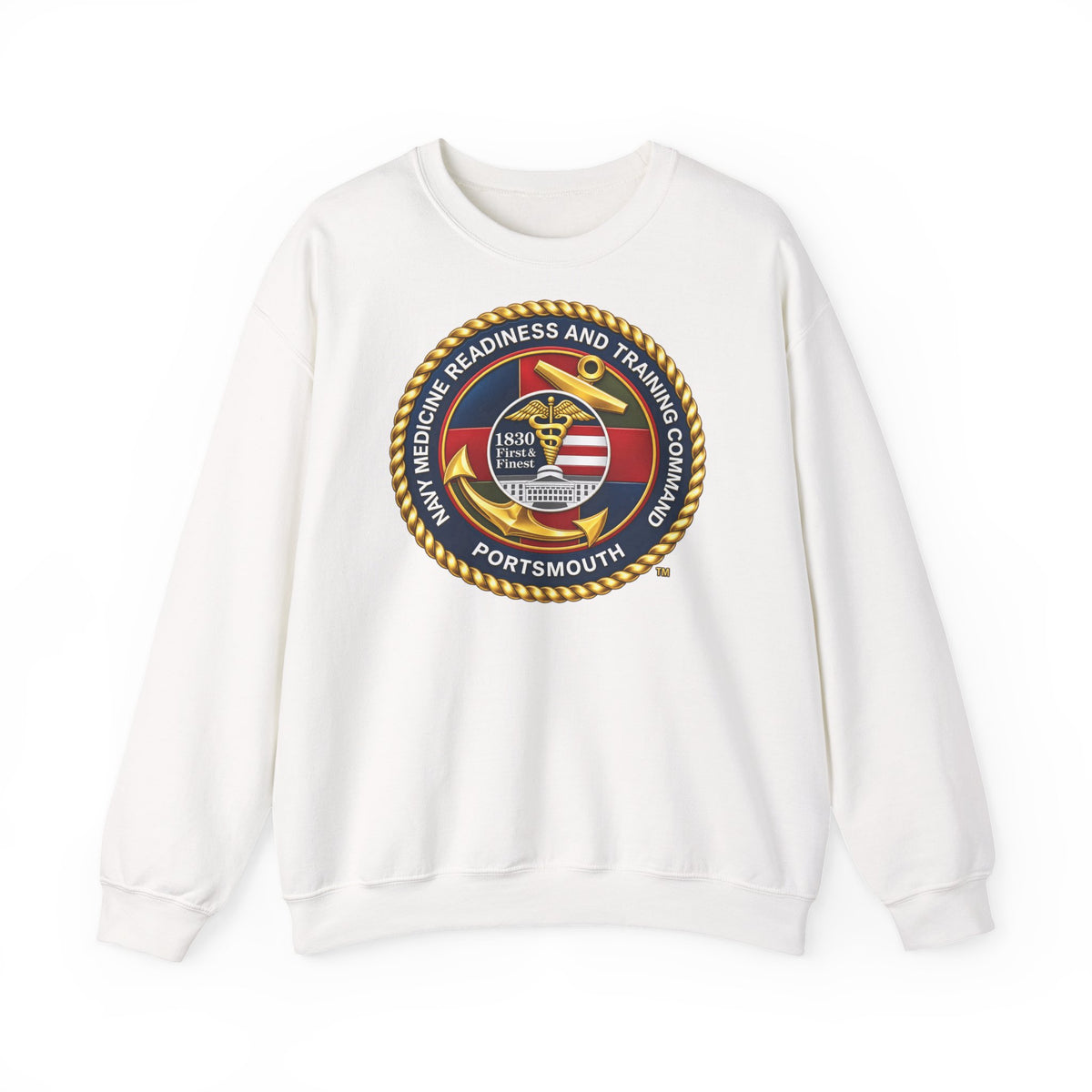 Unisex Heavy Blend™ Crewneck Sweatshirt - Navy - Naval Medical Center Portsmouth wo txt - 3D - Enhanced