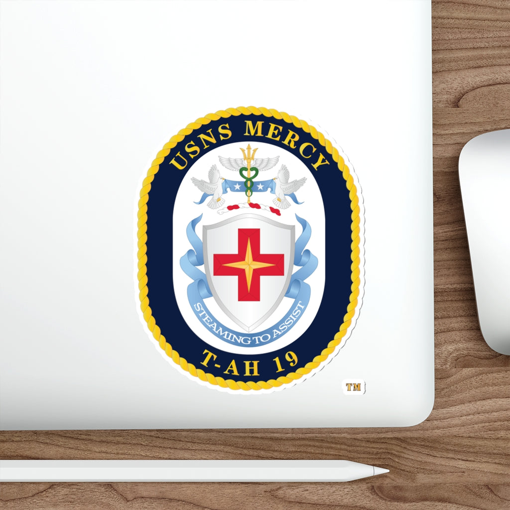 Die-Cut Vinyl Sticker - Navy - USNS Mercy (T-AH-19) - Crest wo Txt