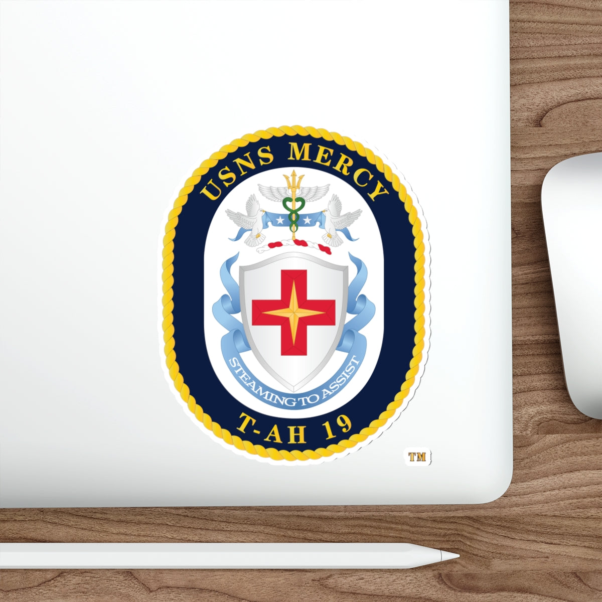 Die-Cut Vinyl Sticker - Navy - USNS Mercy (T-AH-19) - Crest wo Txt