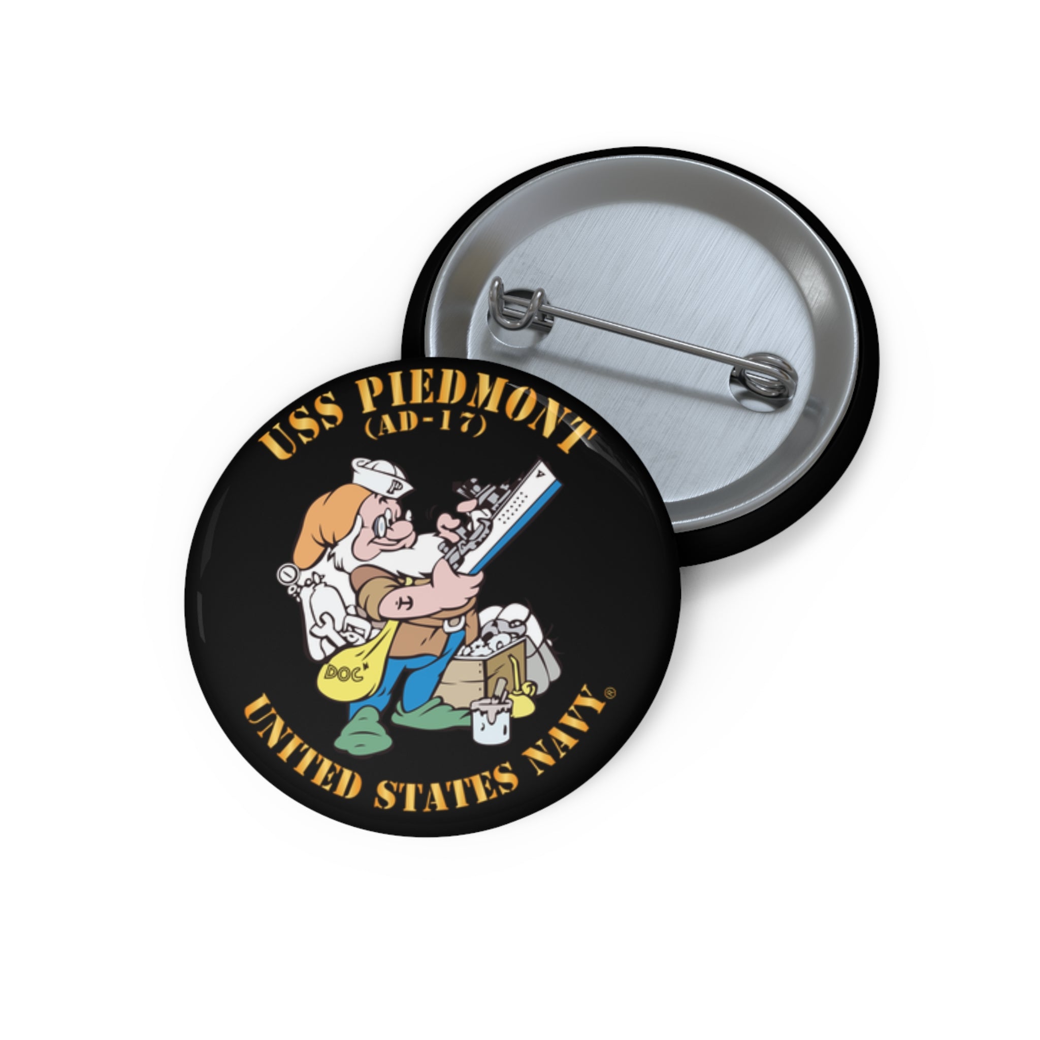 Custom Pin Button - Navy - USS Piedmont (AD-17) X 300