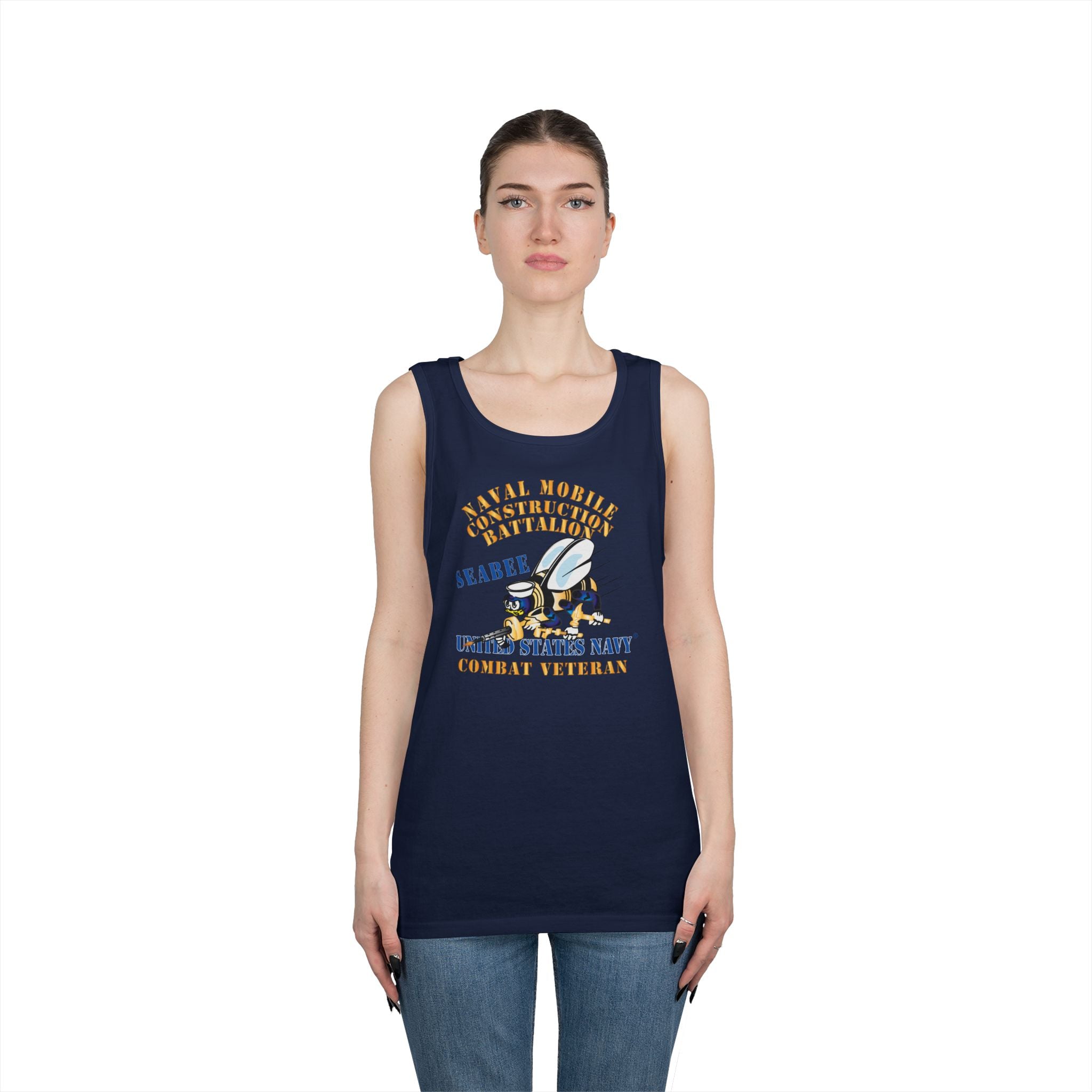 Unisex Heavy Cotton Tank Top - Navy - Seabee - Combat Veteran