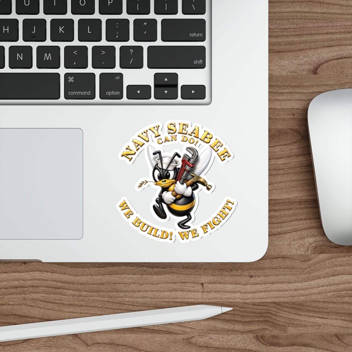 Die-Cut Vinyl Sticker - Navy - Navy SeaBee - w Wrench and Hammer - 3D - Enhanced X 300
