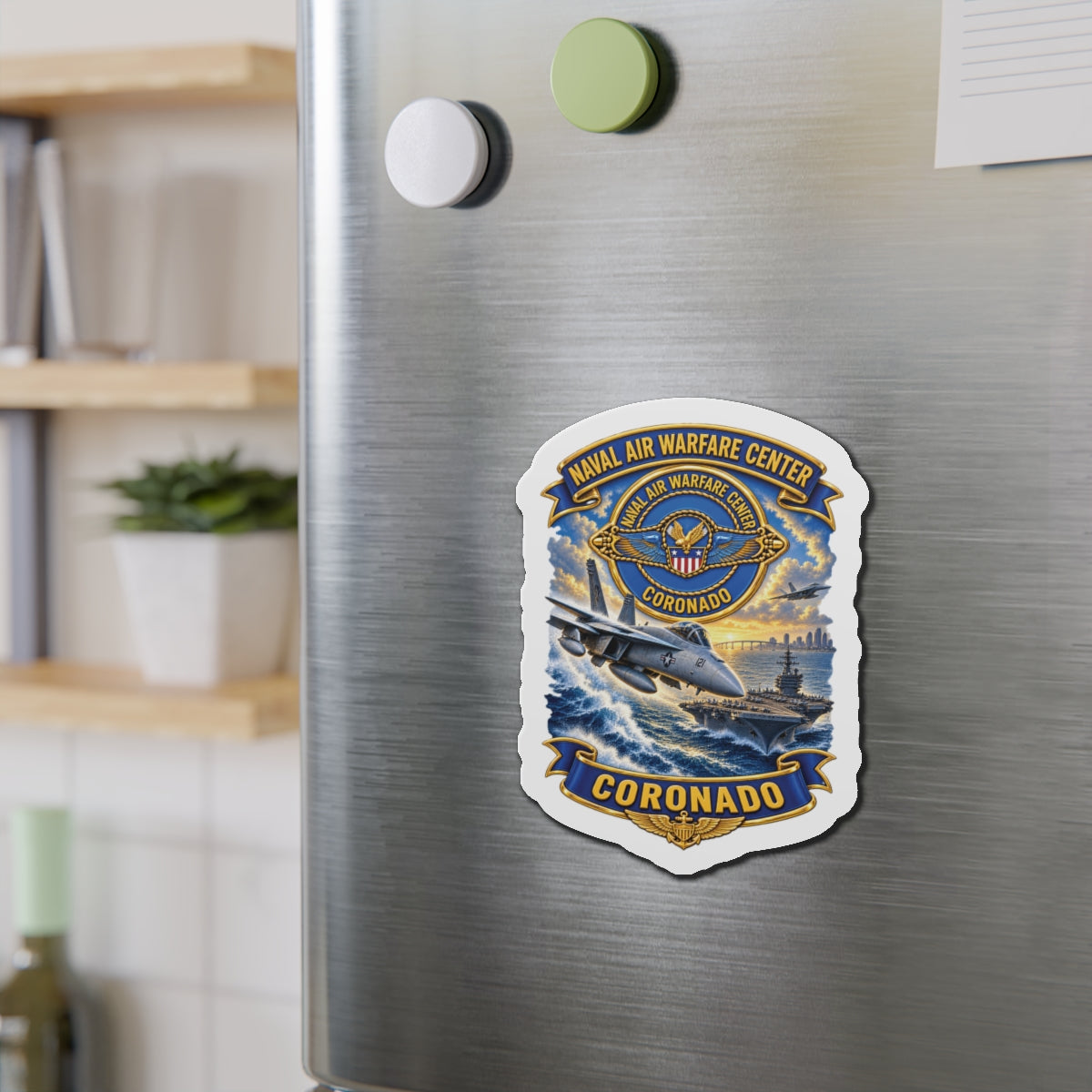 Die-Cut Magnet - NAVY - Naval Air Warfare Center - Coronado - Crest - with Scene - 3D - Enhanced