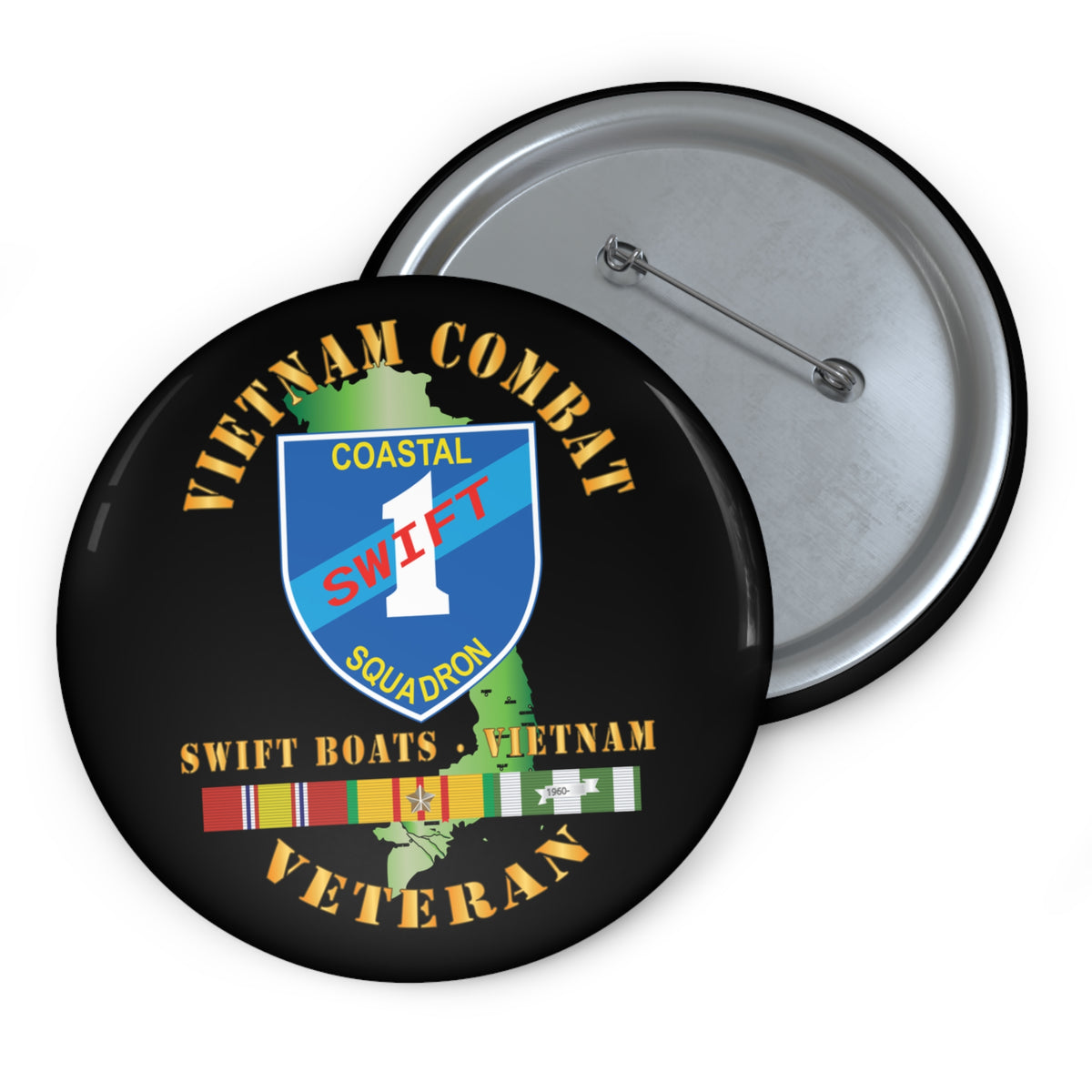 Pin Button - Coastal Squadron One (Blue) - SSI -Swift Boats - Vietnam w VN SVC X 300