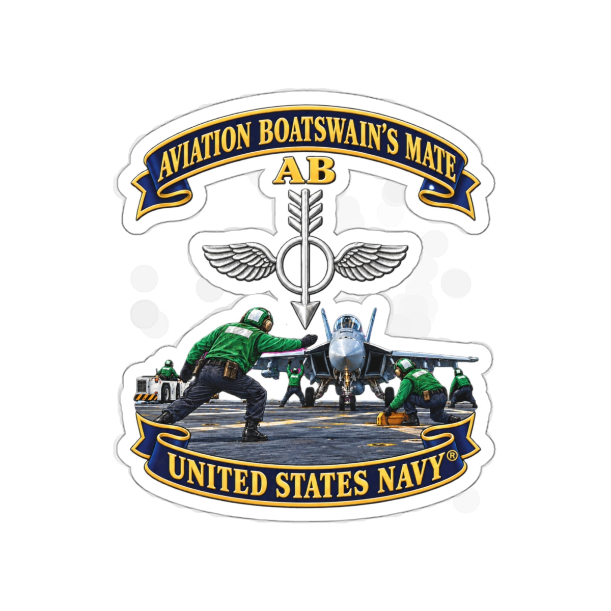 Die-Cut Vinyl Sticker - Navy - Aviation Boatswains Mate Br with AC handler Scene - 3D - Enhanced