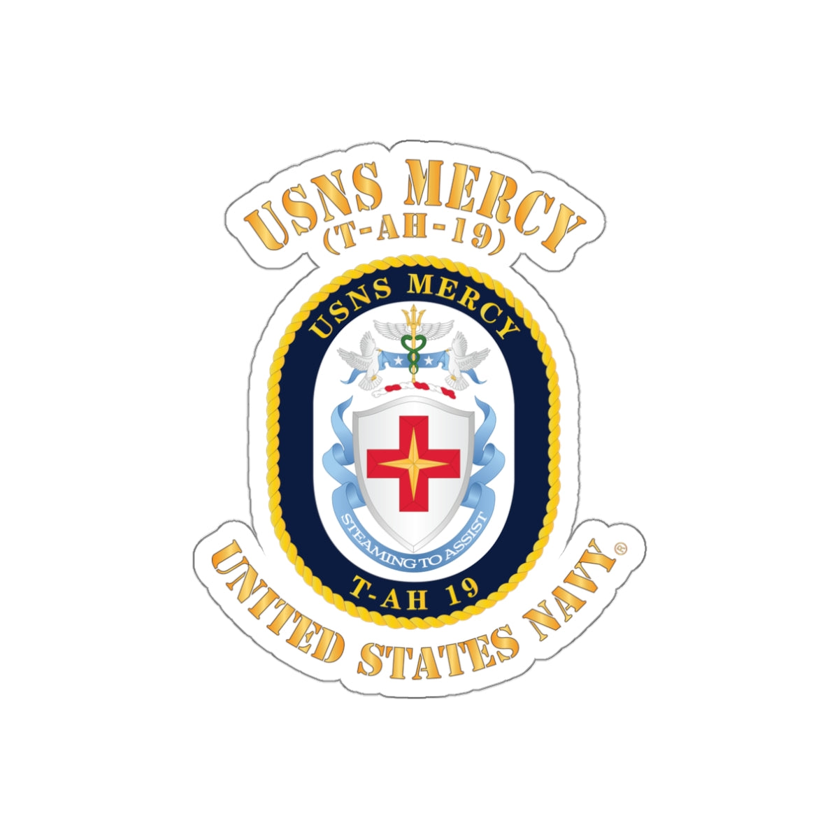 Die-Cut Vinyl Sticker - Navy - USNS Mercy (T-AH-19)