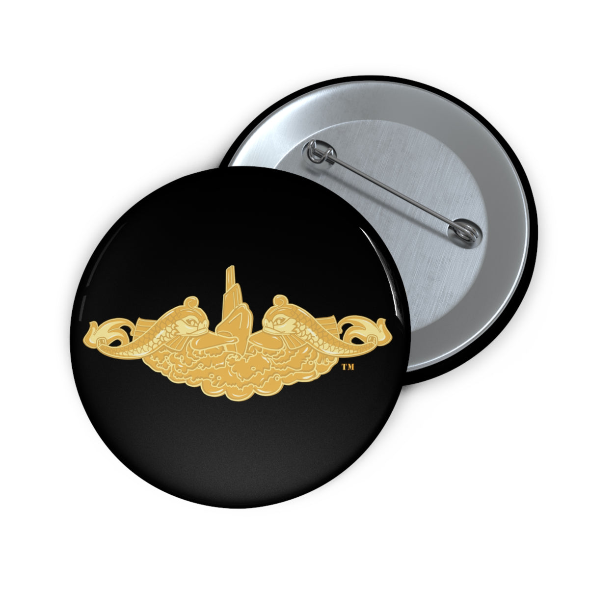 Custom Pin Button - Navy - Submarine Badge - Gold wo Txt