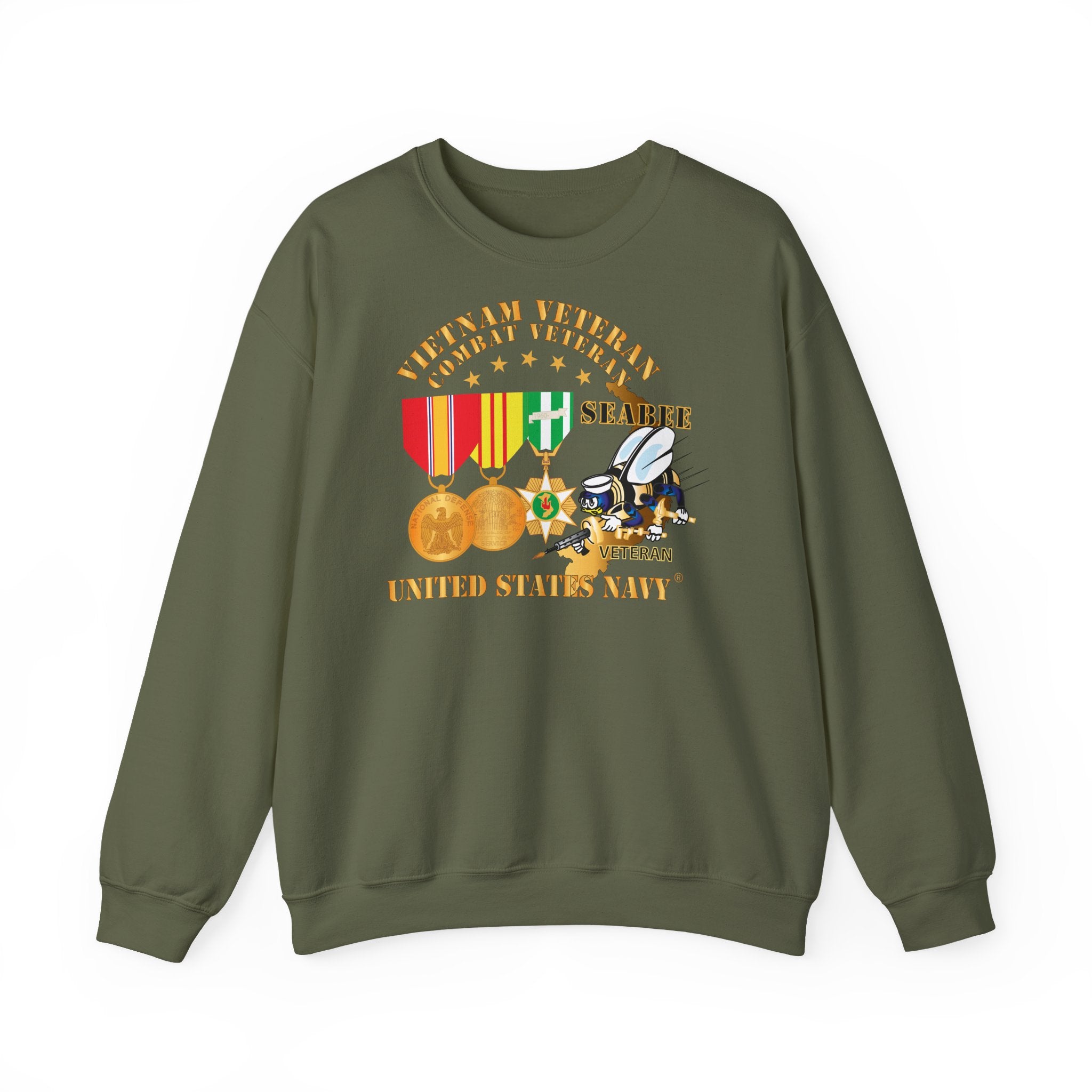 Unisex Heavy Blend™ Crewneck Sweatshirt - Navy - Vietnam  Veteran - w Medals - VN - Seabee
