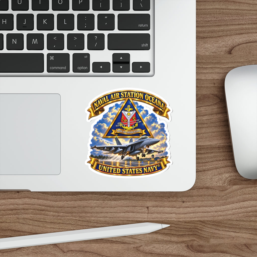 Die-Cut Vinyl Sticker - Navy - Naval Air Station Oceana - Crest with Aircraft - United States Navy - 3D - Enhanced