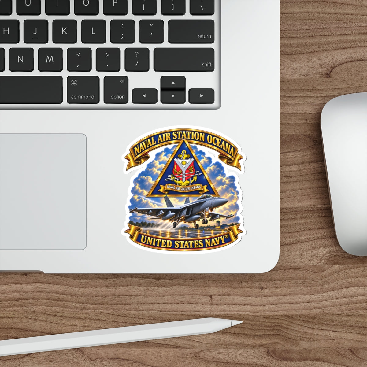 Die-Cut Vinyl Sticker - Navy - Naval Air Station Oceana - Crest with Aircraft - United States Navy - 3D - Enhanced