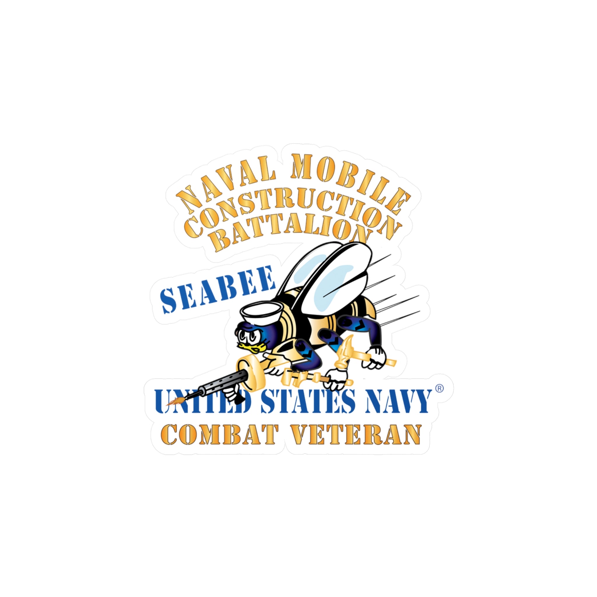 Kiss-Cut Vinyl Decal - Navy - Seabee - Combat Veteran